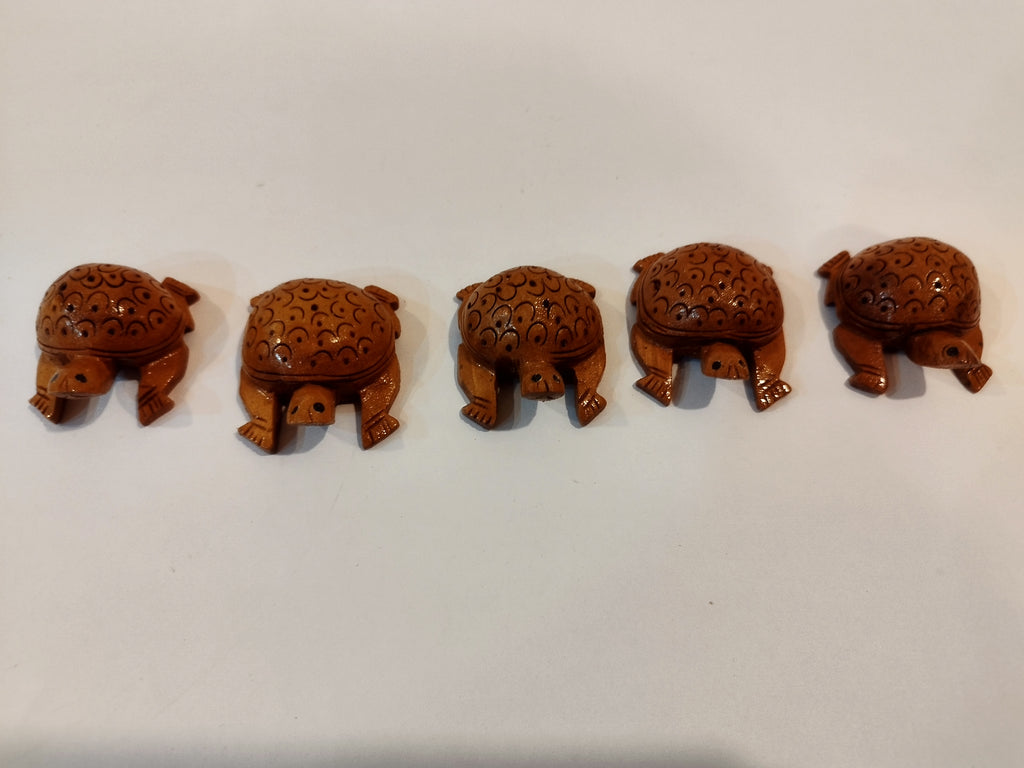Handcrafted Kadam Wood Tortoise Family ( set of 5 tortoise 3 inches in width) Sculpture: Spiritual Decor