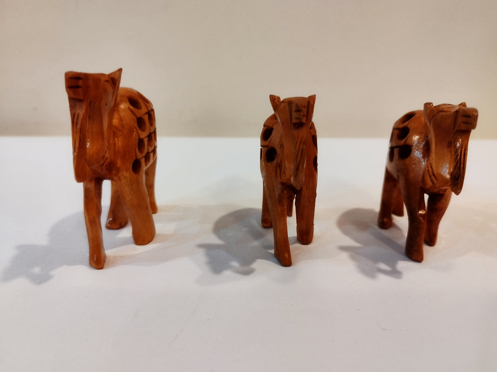 Handcrafted Kadam Wood Camel Family Statue ( set of three, eight 3,2.5 and 2 inches): Spiritual Decor