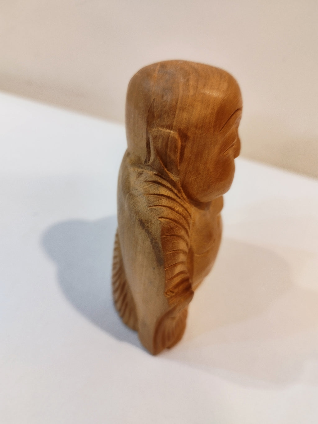 Handcrafted Oily Wood Laughing Buddha Statue