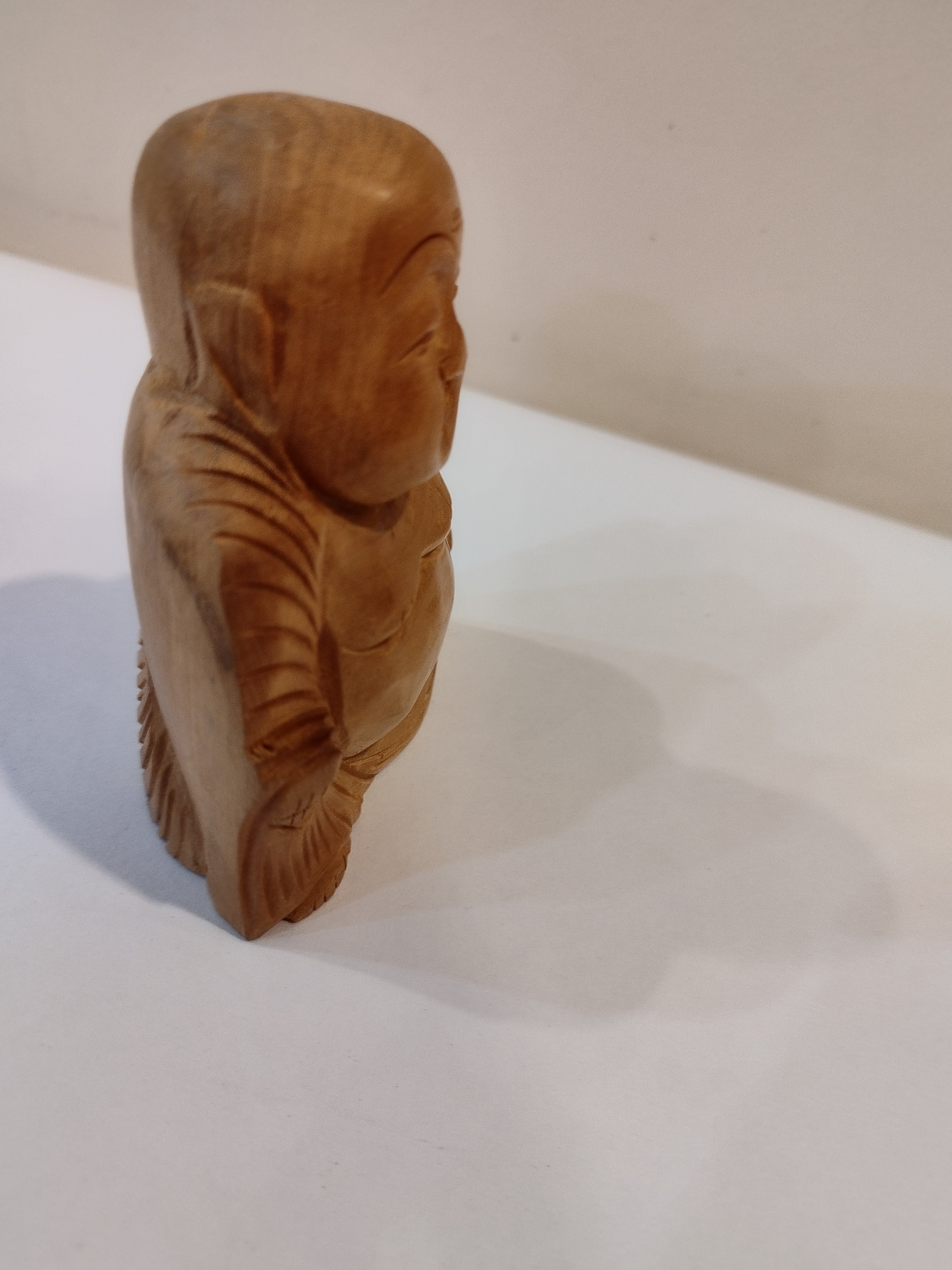 Handcrafted Oily Wood Laughing Buddha Statue