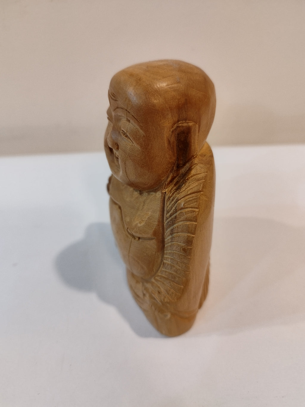 Handcrafted Oily Wood Laughing Buddha Statue