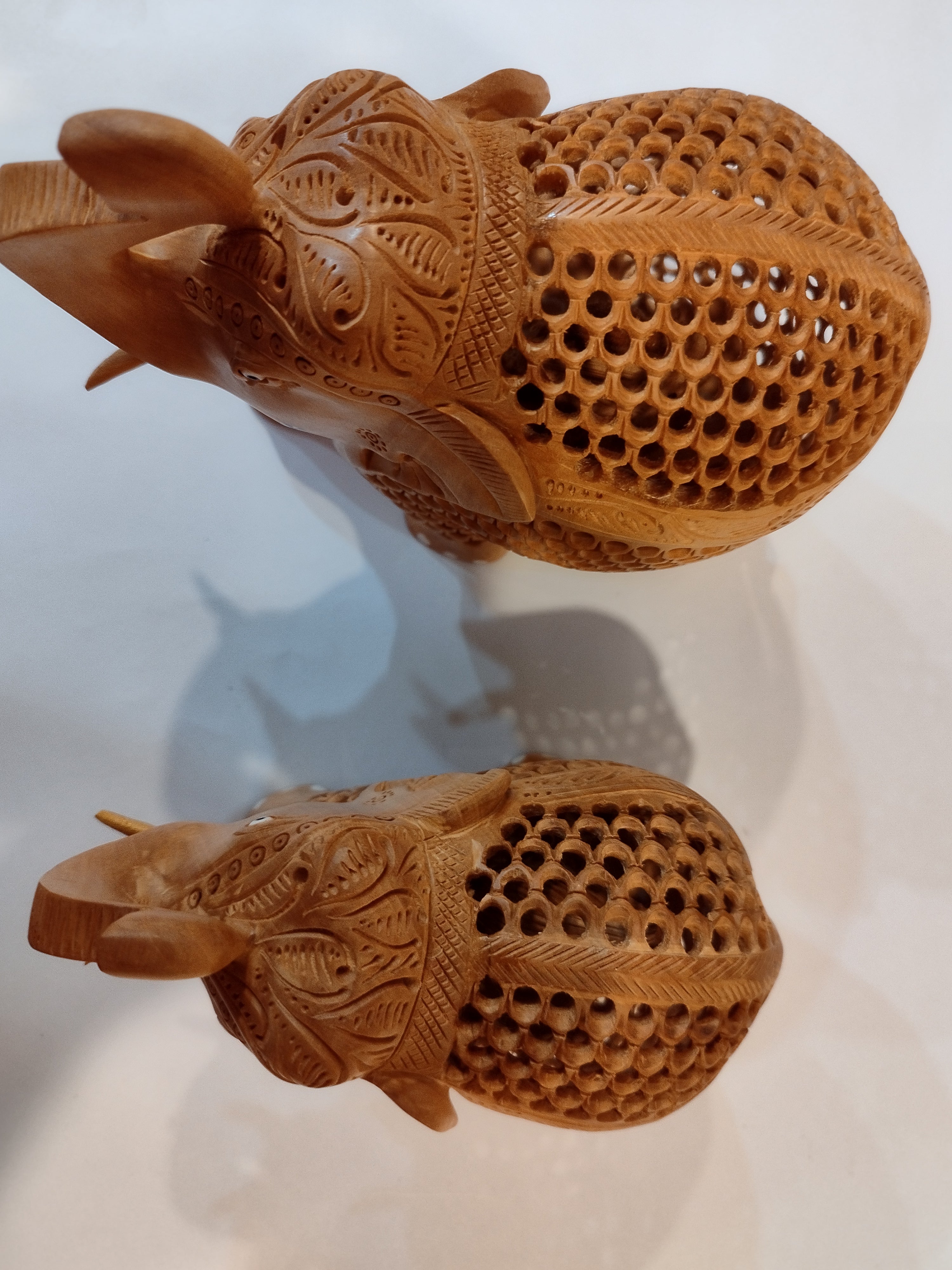 Hand Carved Kadam Wood Elephant Family ( Four elephants of the height 3,4,5 and 6 inches )- Spiritual Decor