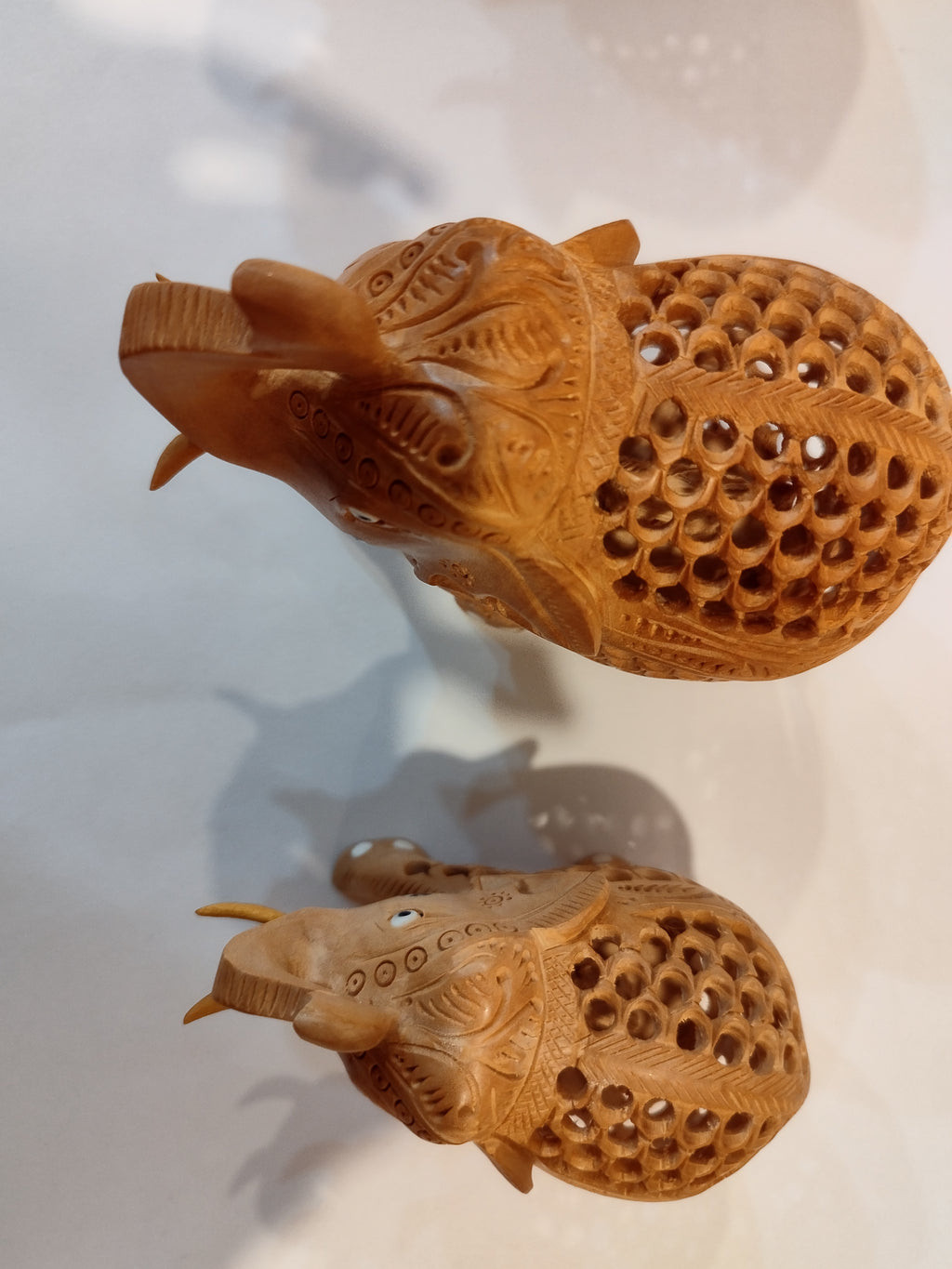 Hand Carved Kadam Wood Elephant Family ( Four elephants of the height 3,4,5 and 6 inches )- Spiritual Decor