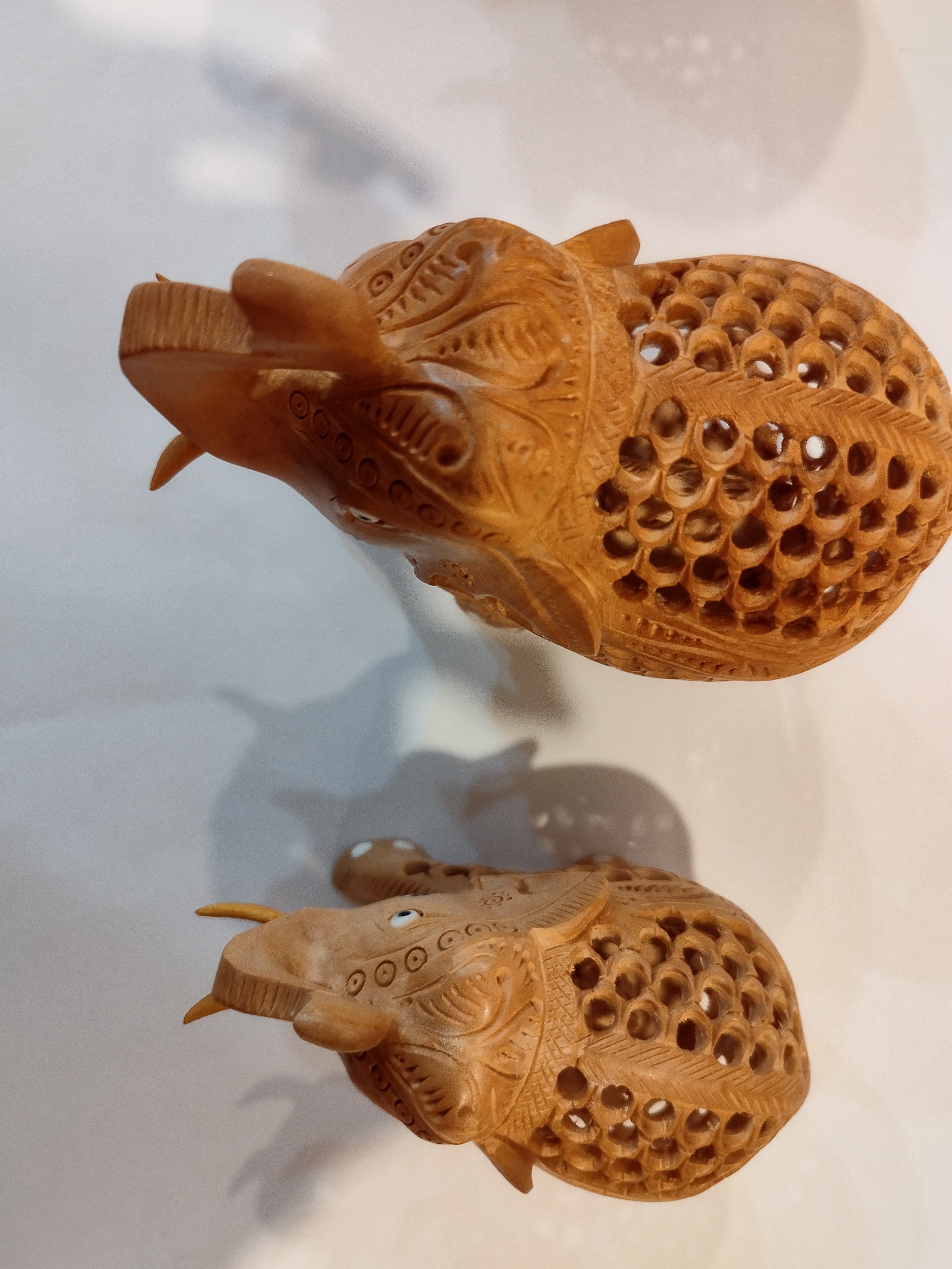 Hand Carved Kadam Wood Elephant Family ( Four elephants of the height 3,4,5 and 6 inches )- Spiritual Decor