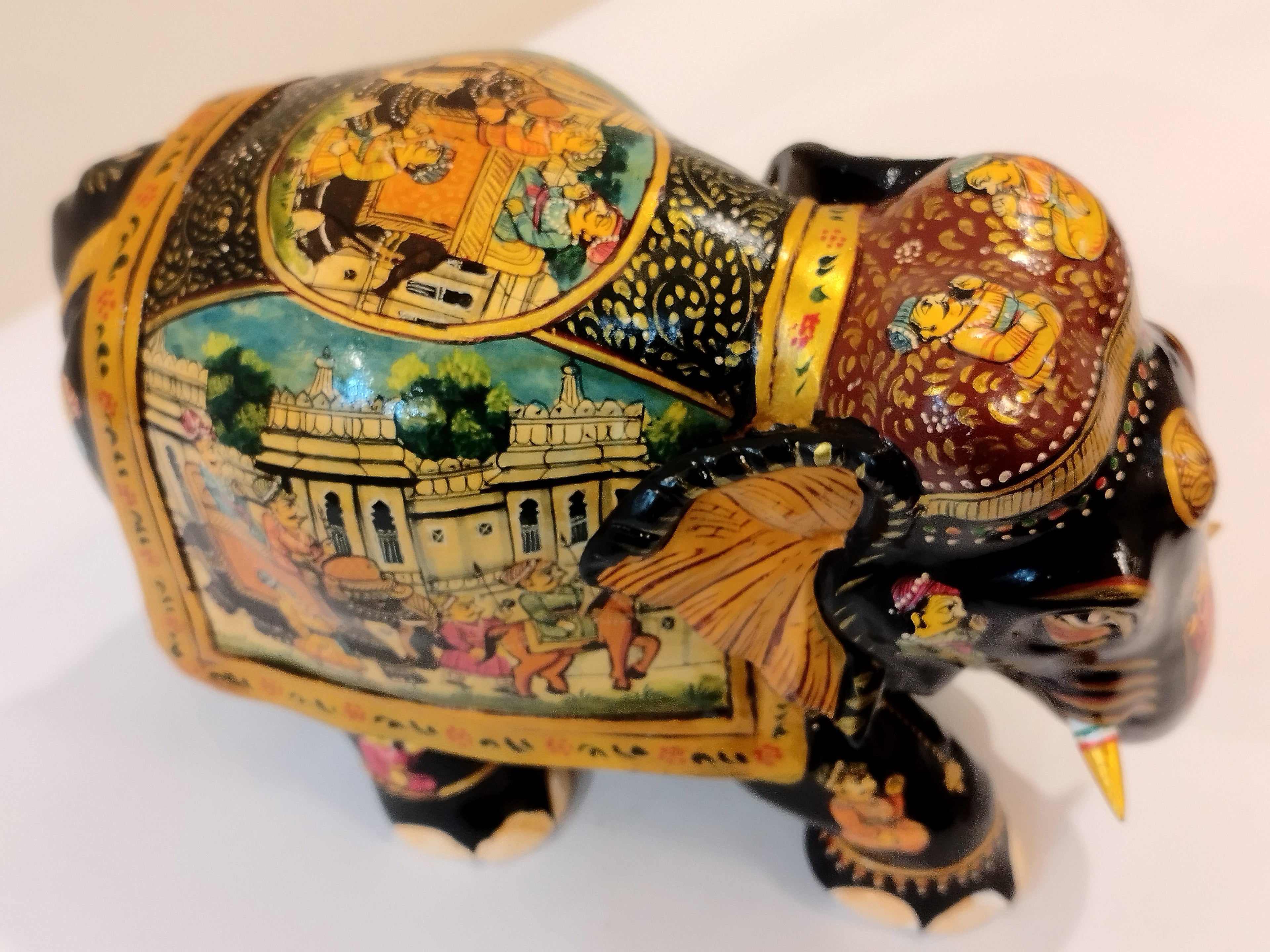 Handcrafted black kadam wood elephant painted statue-6 inches : strength,faith