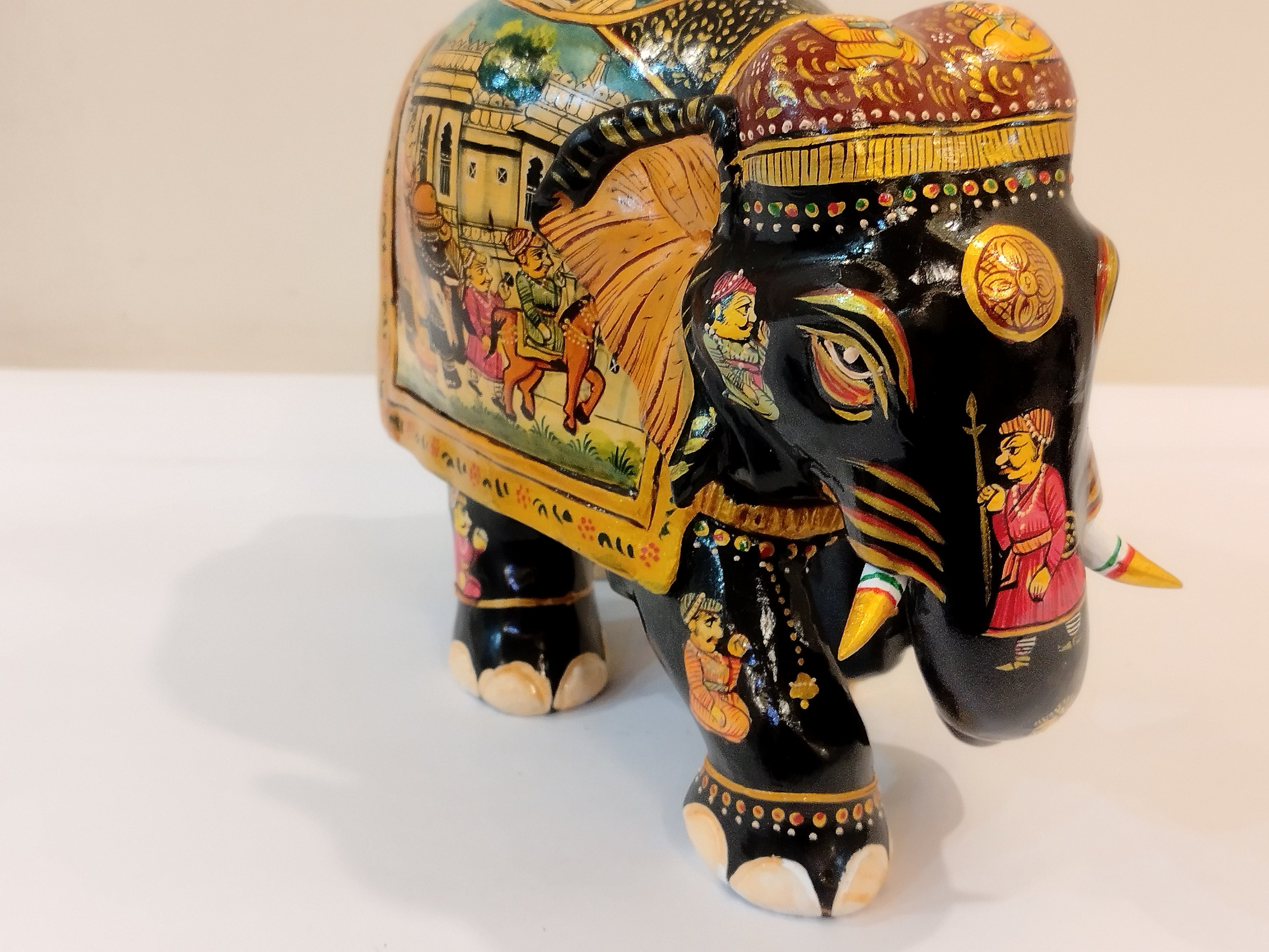 Handcrafted black kadam wood elephant painted statue-6 inches : strength,faith