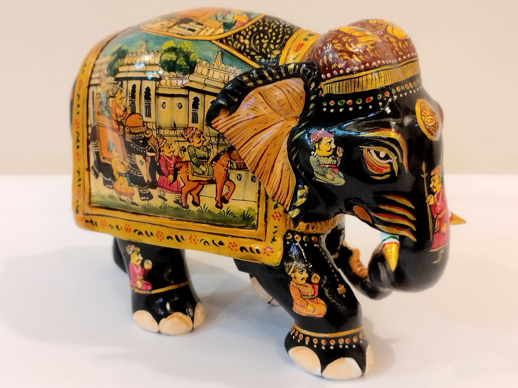 Handcrafted black kadam wood elephant painted statue-6 inches : strength,faith