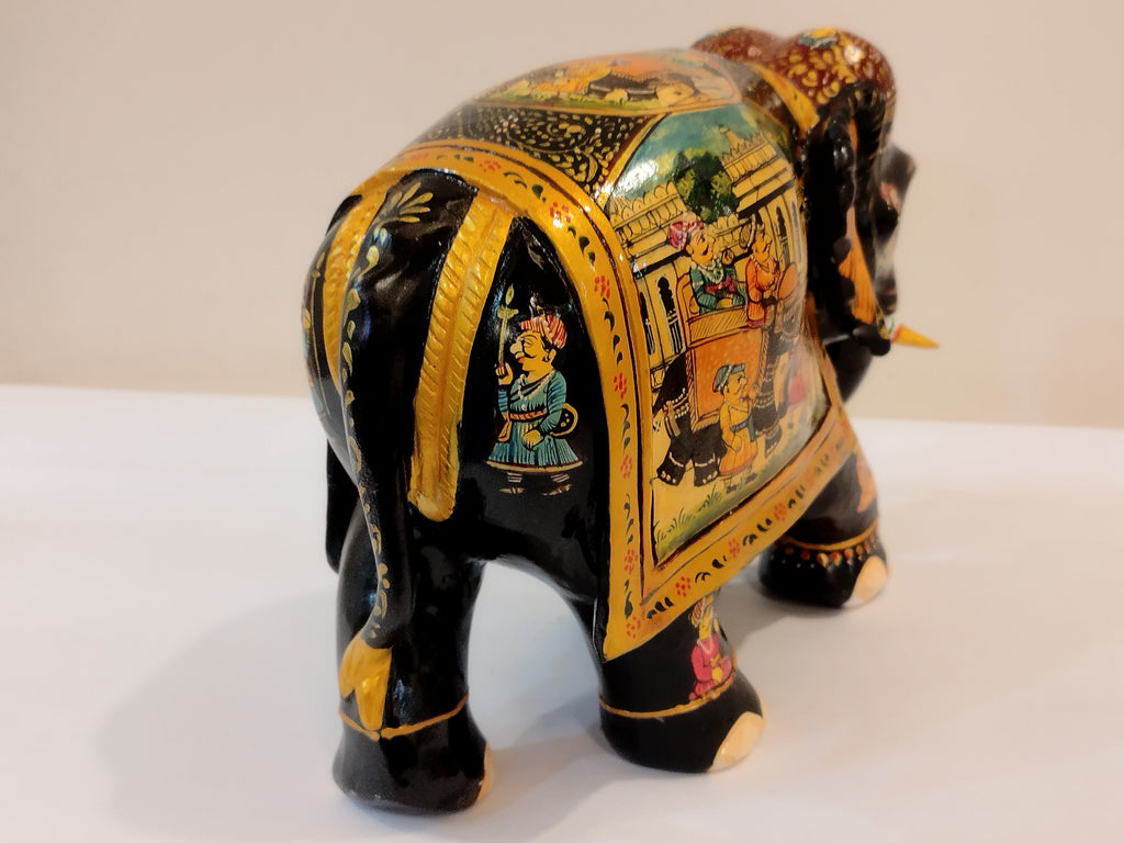 Handcrafted black kadam wood elephant painted statue-6 inches : strength,faith