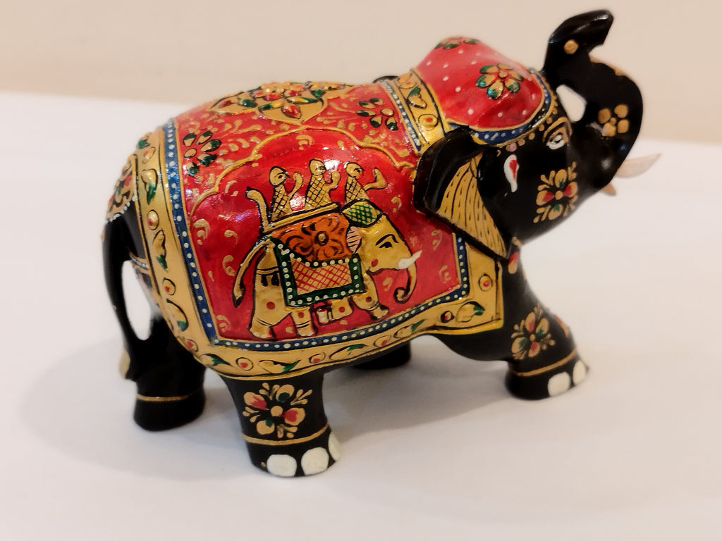 Handcrafted black kadam wood elephant painted statue-4 inches : strength, faith