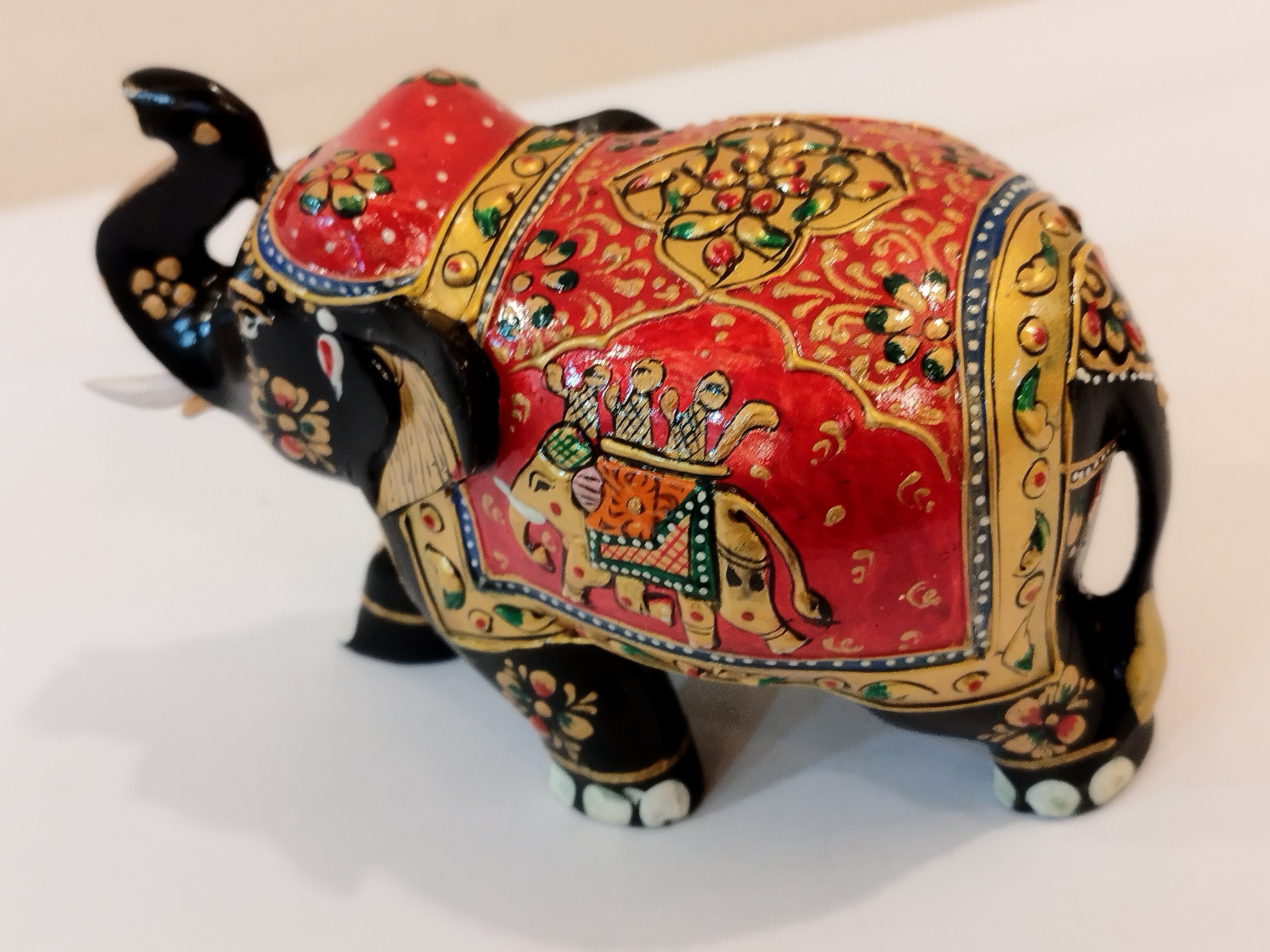 Handcrafted black kadam wood elephant painted statue-4 inches : strength, faith