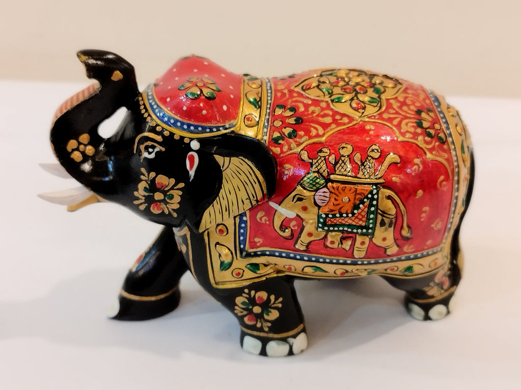Handcrafted black kadam wood elephant painted statue-4 inches : strength, faith