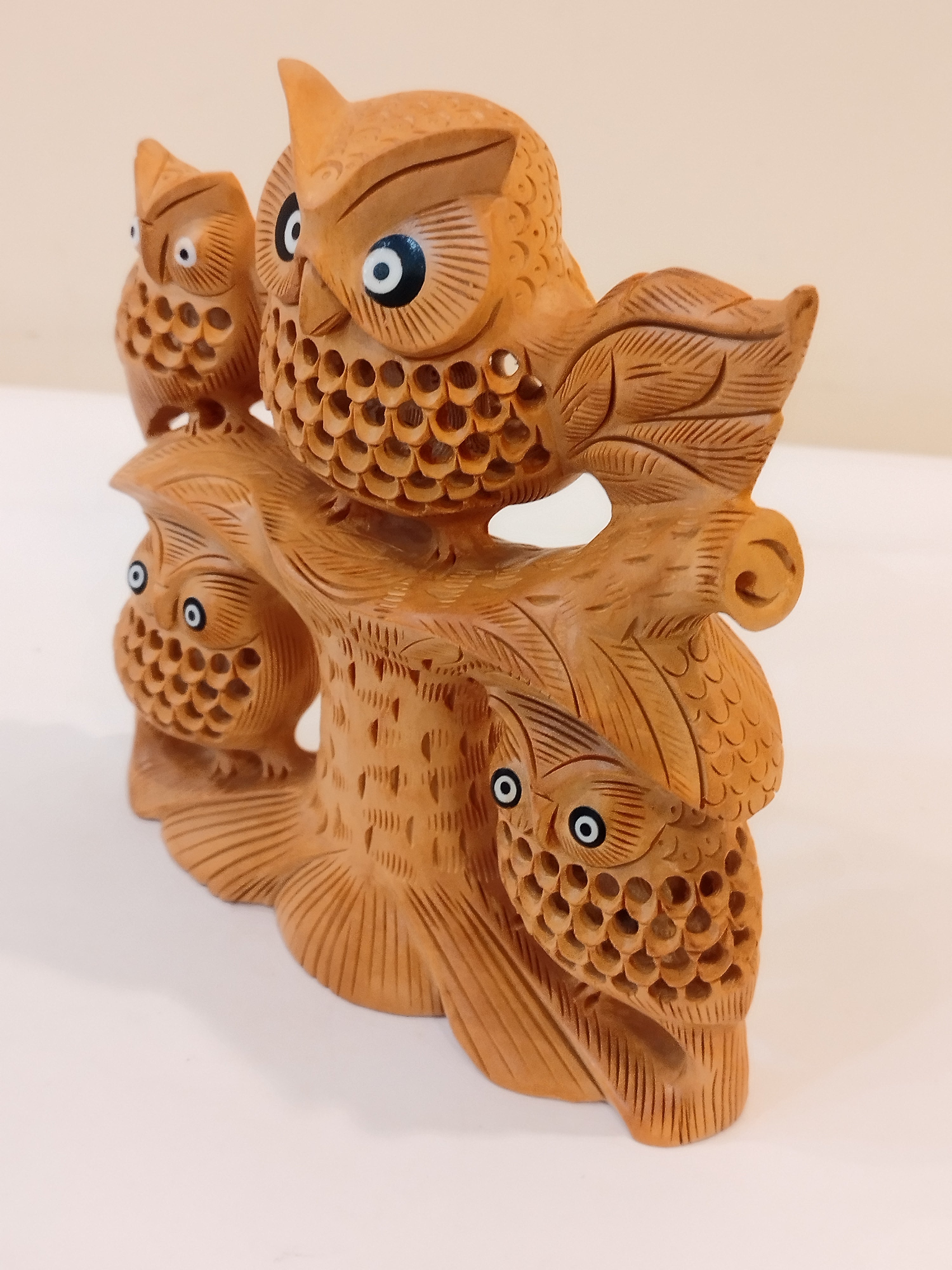 An owl family one piece, mother and baby onyx inlay- 6 inches