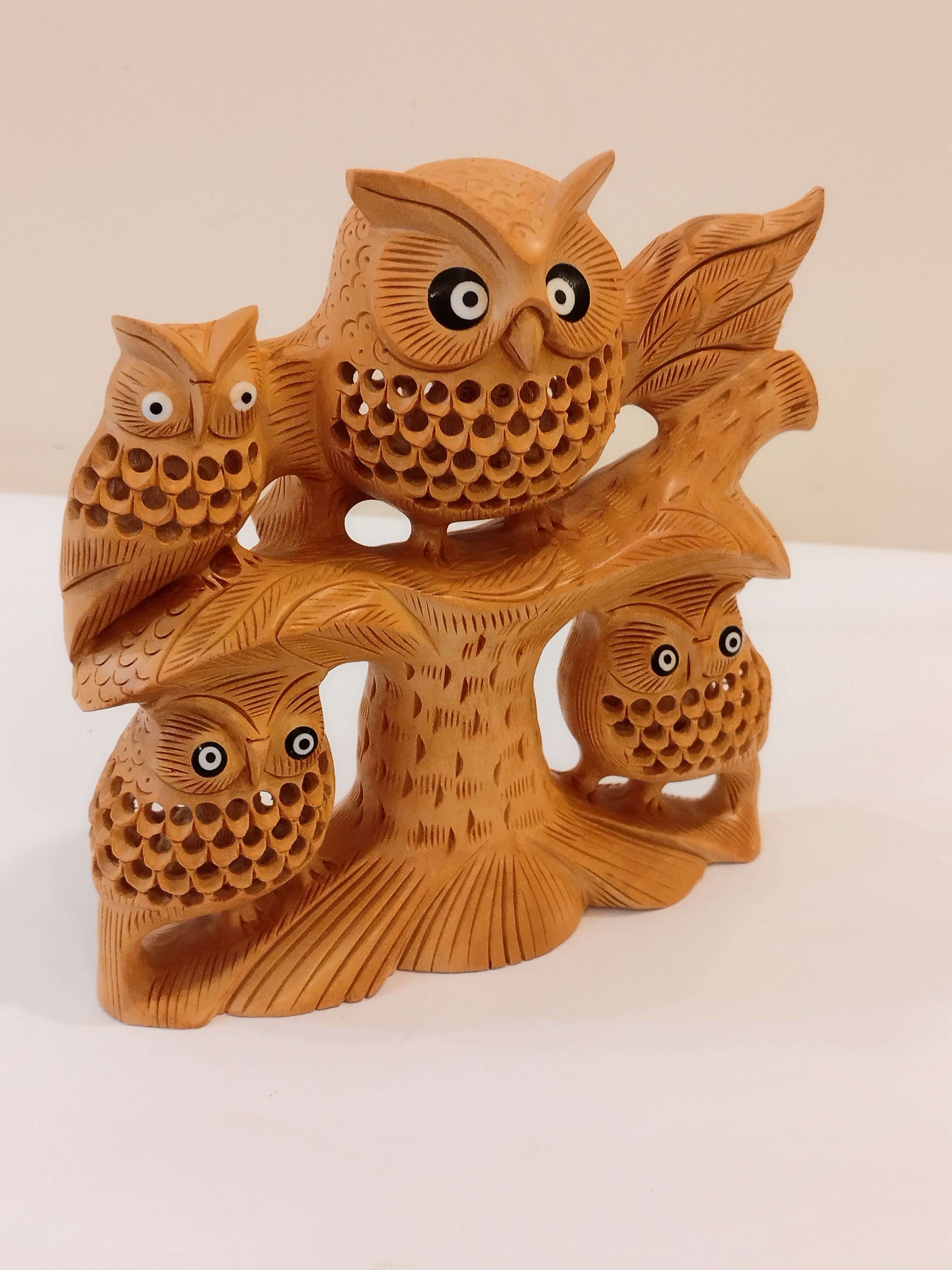 An owl family one piece, mother and baby onyx inlay- 6 inches