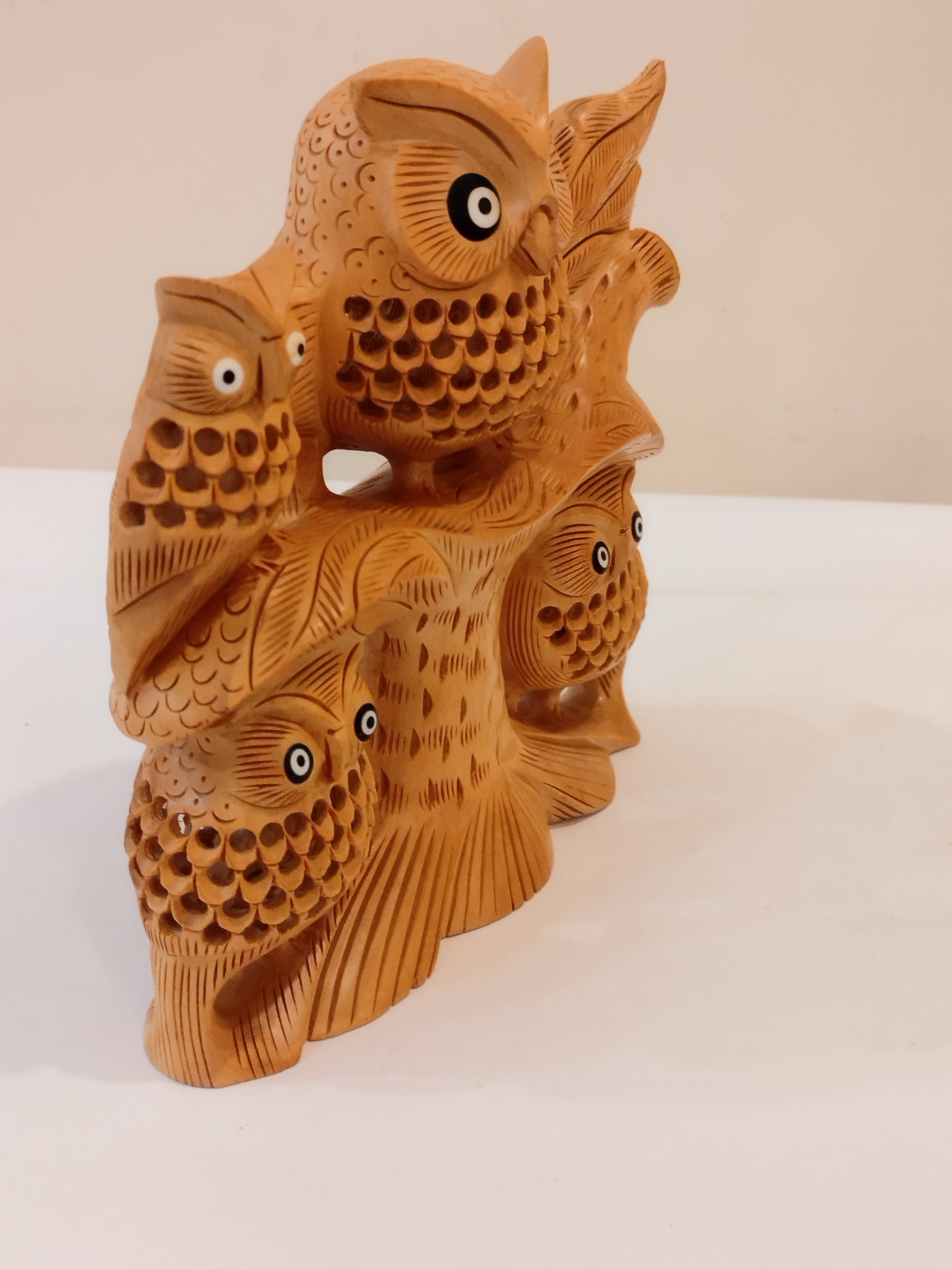 An owl family one piece, mother and baby onyx inlay- 6 inches