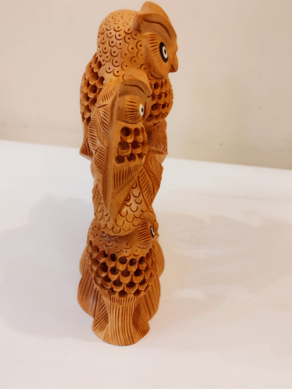 An owl family one piece, mother and baby onyx inlay- 6 inches