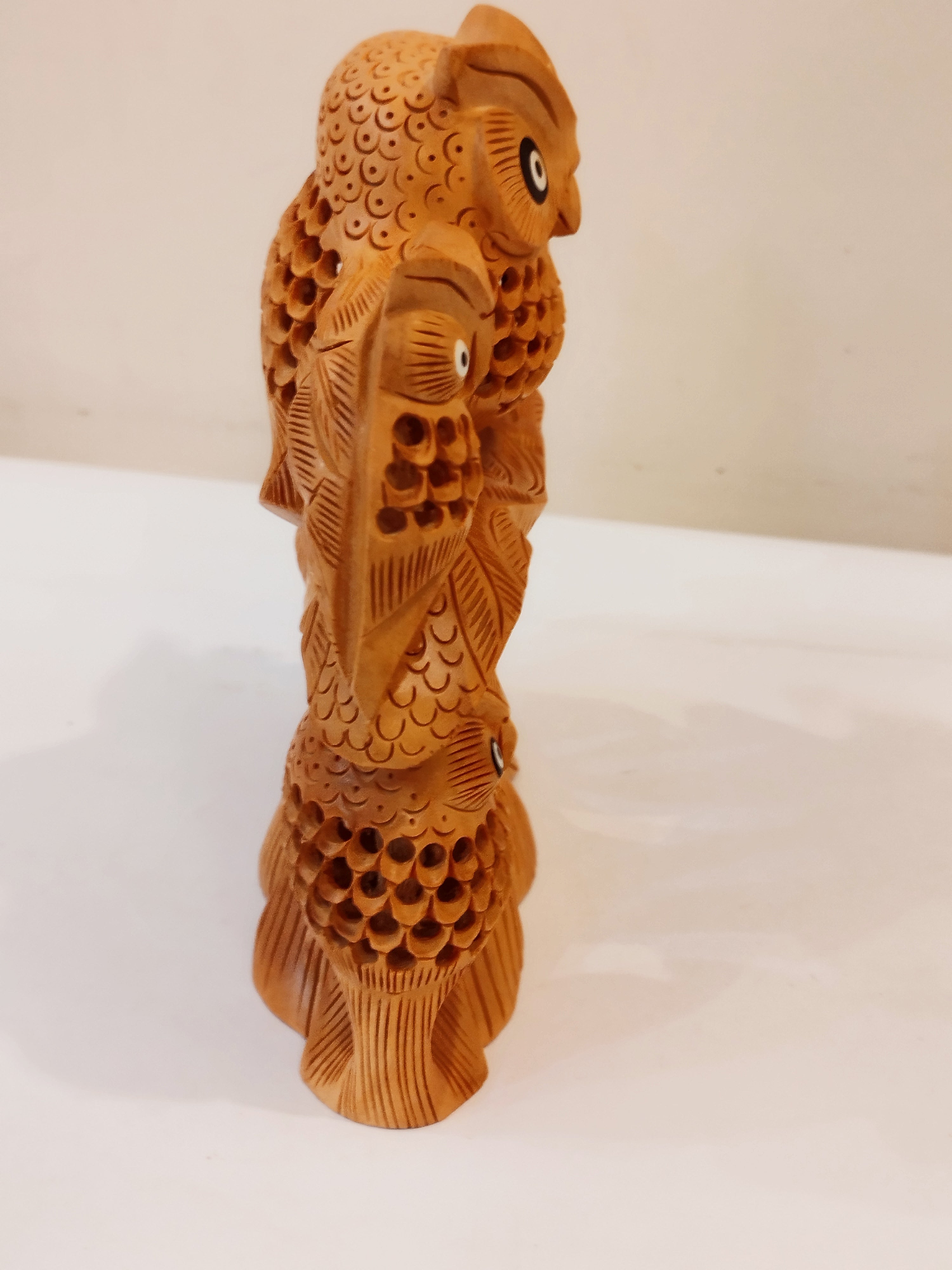 An owl family one piece, mother and baby onyx inlay- 6 inches