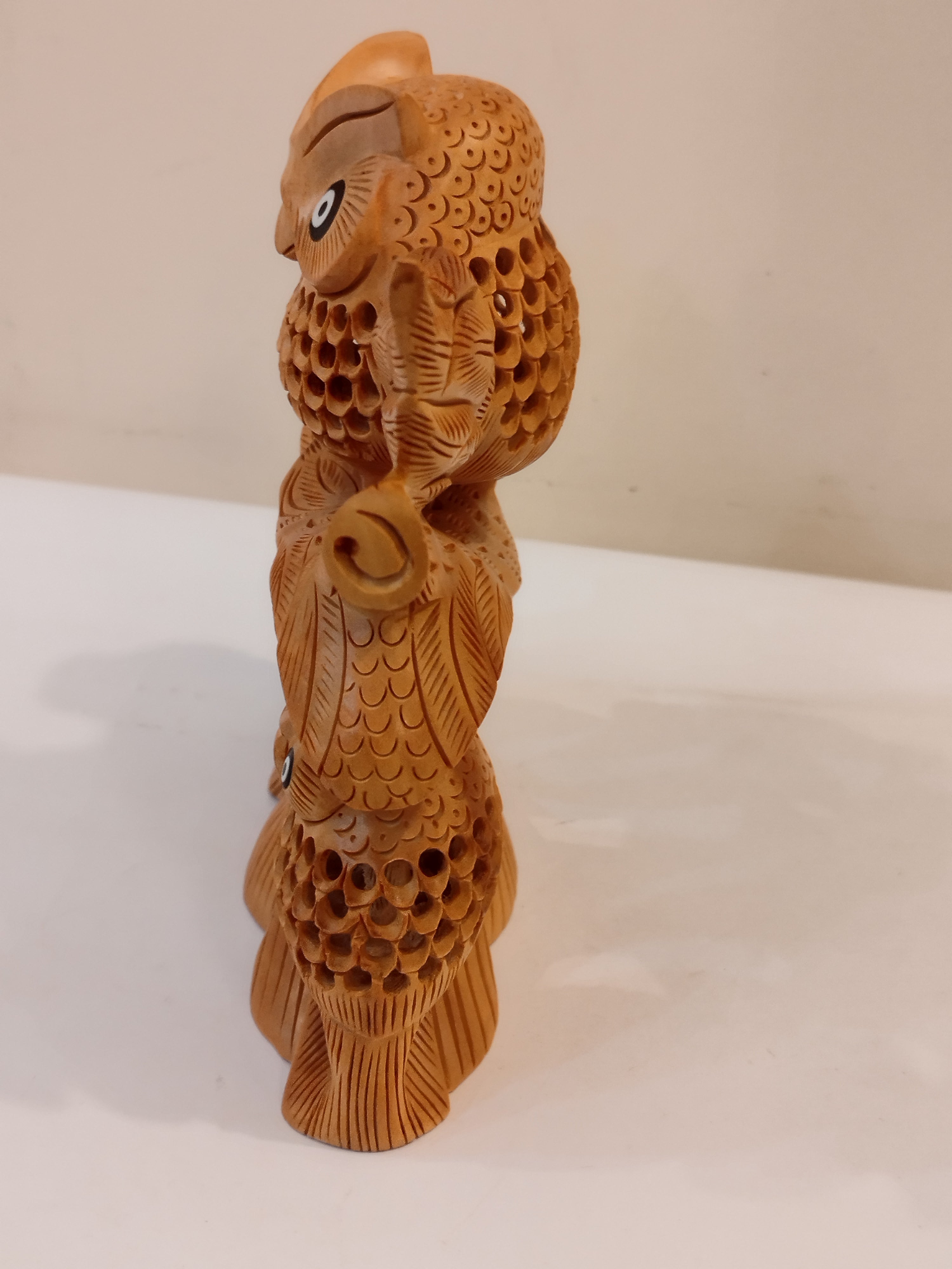 An owl family one piece, mother and baby onyx inlay- 6 inches