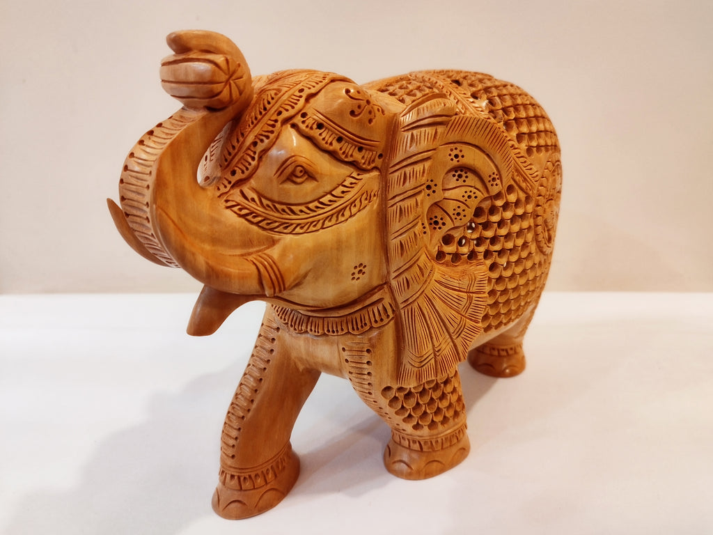 Handcrafted kadam wood beautifully carved elephant statue-8 inches: strength faith