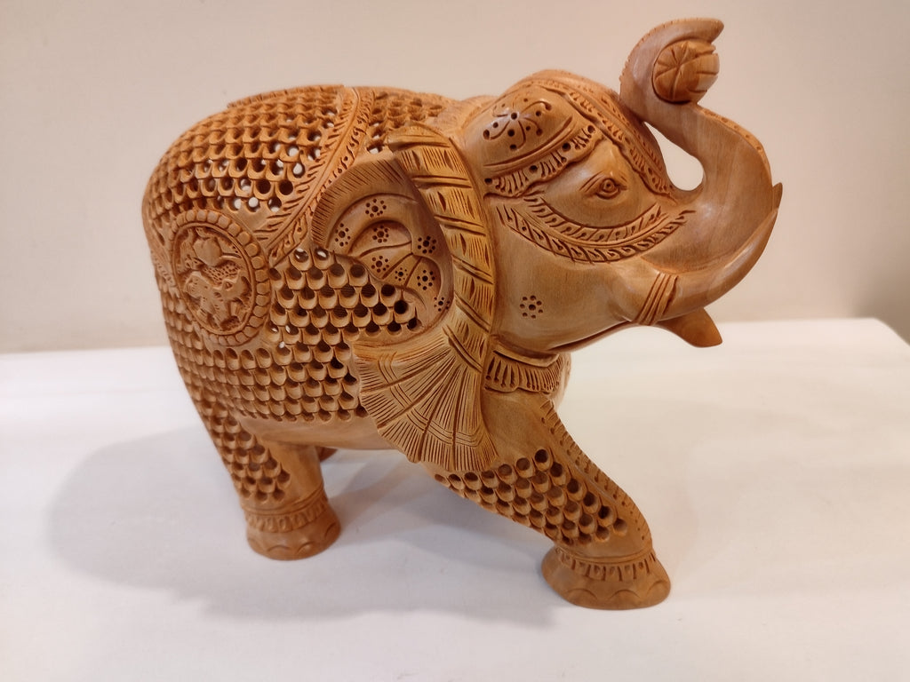 Handcrafted kadam wood beautifully carved elephant statue-8 inches: strength faith