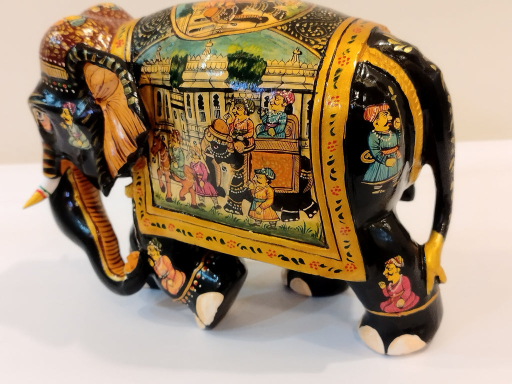 Handcrafted black kadam wood elephant painted statue-6 inches : strength,faith