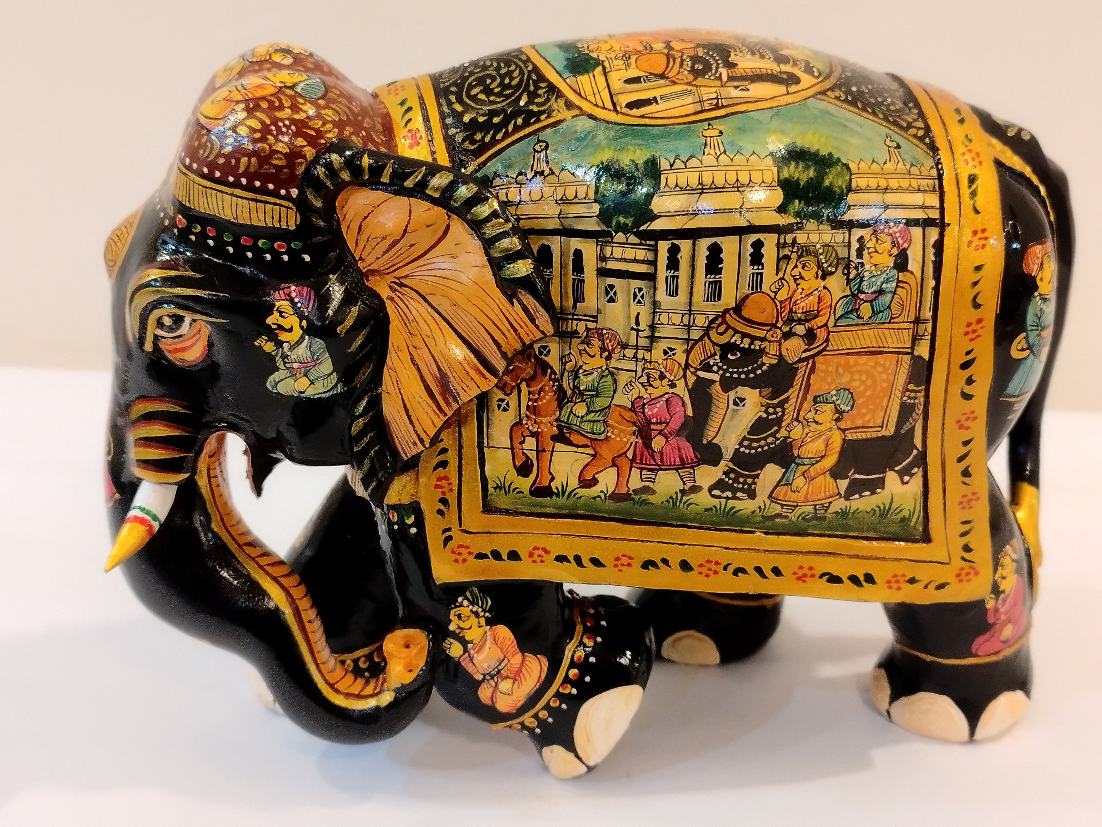 Handcrafted black kadam wood elephant painted statue-6 inches : strength,faith