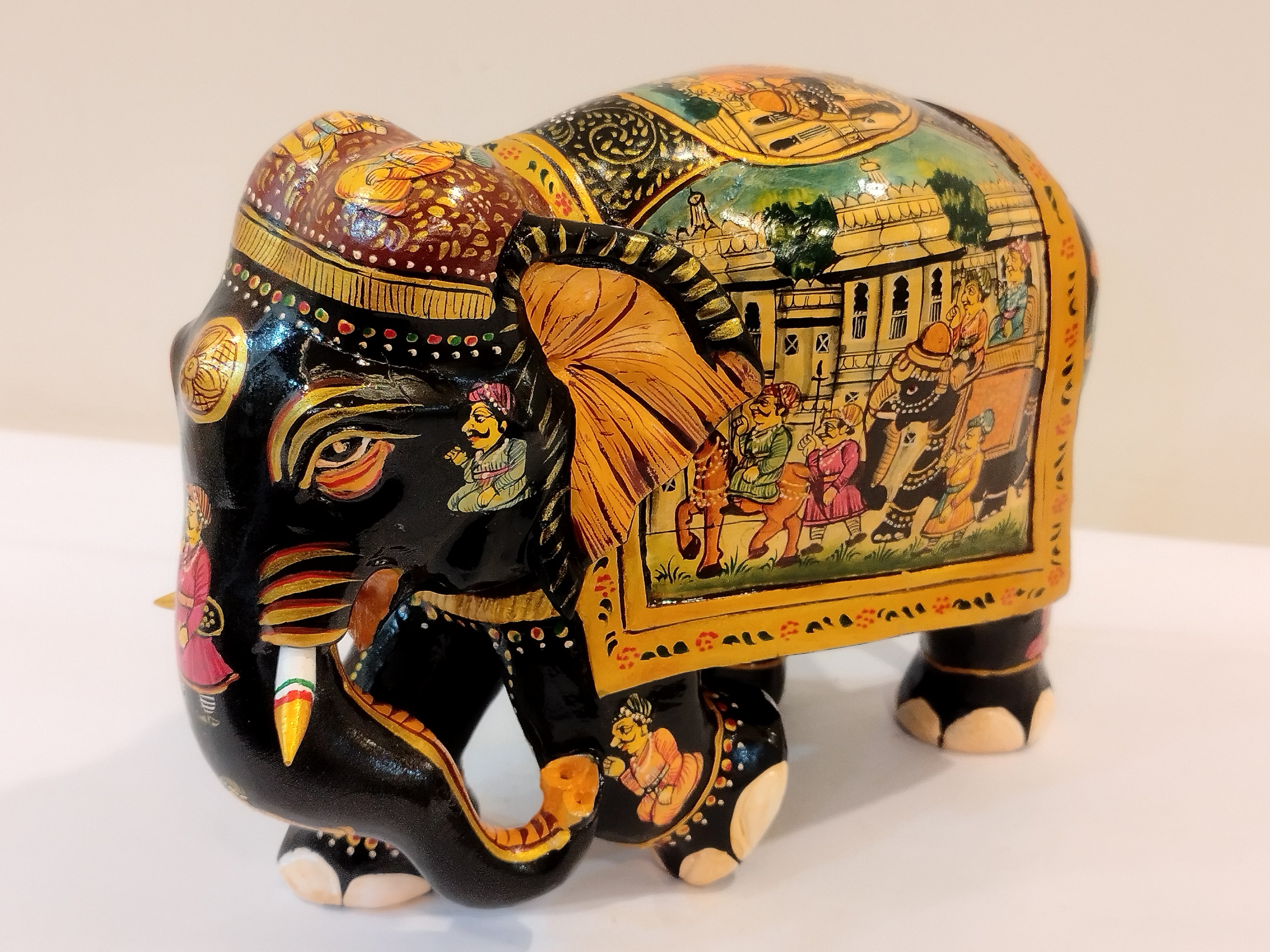 Handcrafted black kadam wood elephant painted statue-6 inches : strength,faith