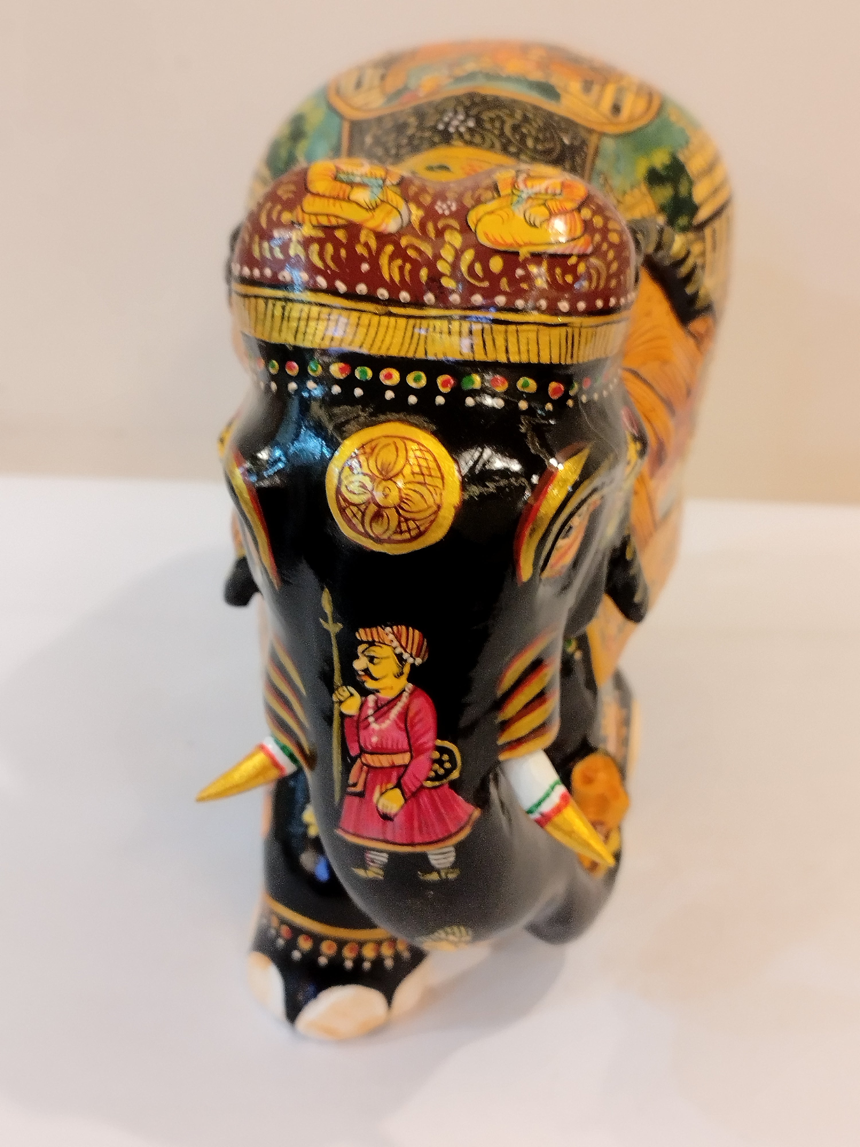 Handcrafted black kadam wood elephant painted statue-6 inches : strength,faith