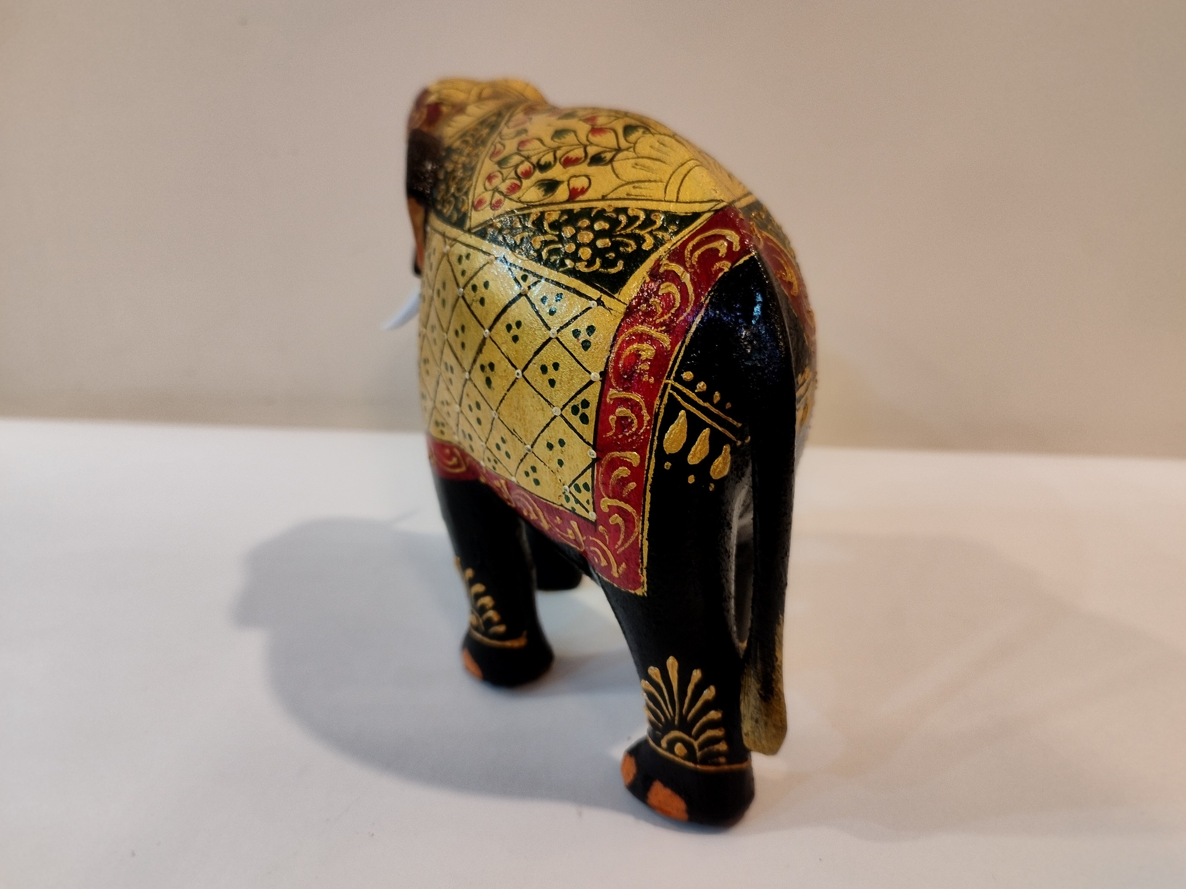 Handcrafted Black Kadam Wood Elephant Painted Statue Strength & Faith