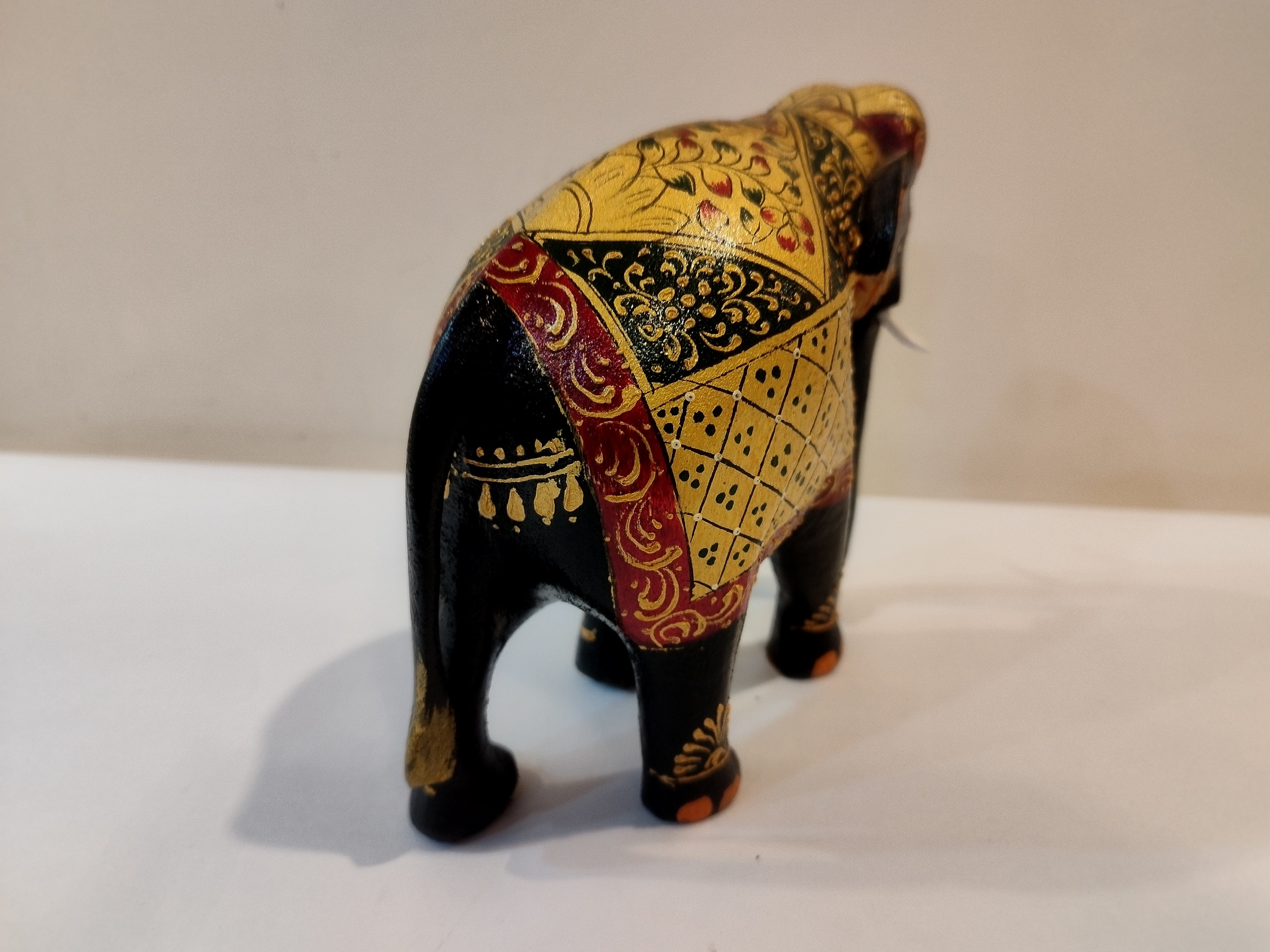 Handcrafted Black Kadam Wood Elephant Painted Statue Strength & Faith