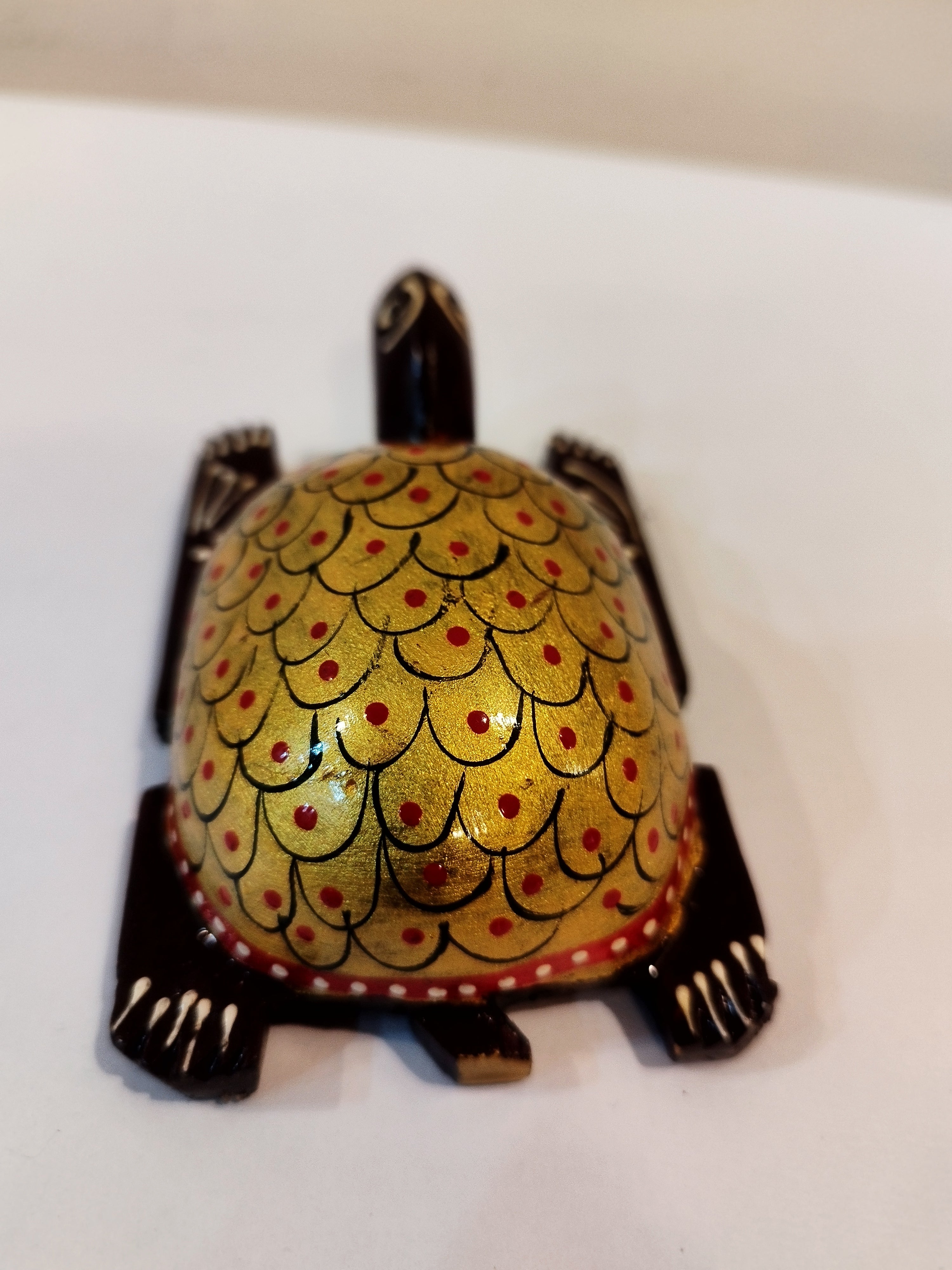 Handcrafted Kadam Wood Tortoise Statue: Painted Spiritual Decor- 4 inches