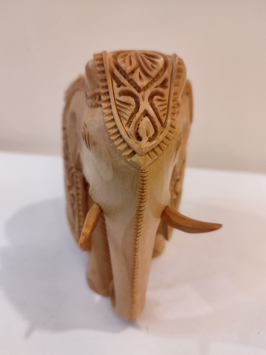 Handcrafted Kadam Wood Elephant with Peacock Sculpture 5 Inches – Spiritual Home Decor