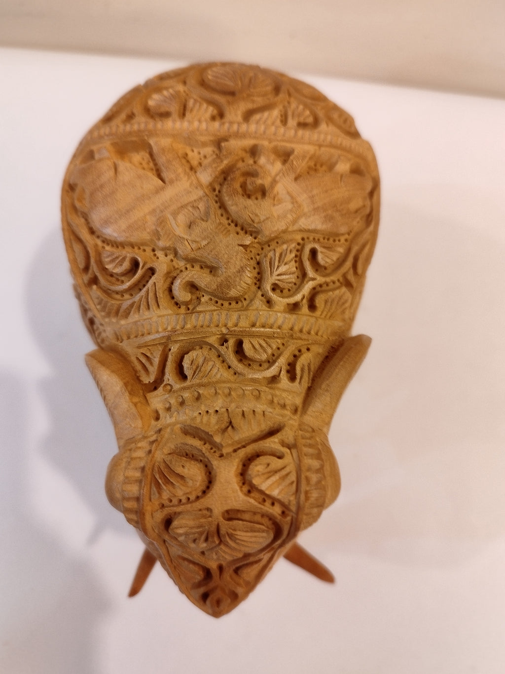 Handcrafted Kadam Wood Elephant with surrounding baby elephants and Peacock- 5 Inches Sculpture - : Spiritual Home Decor