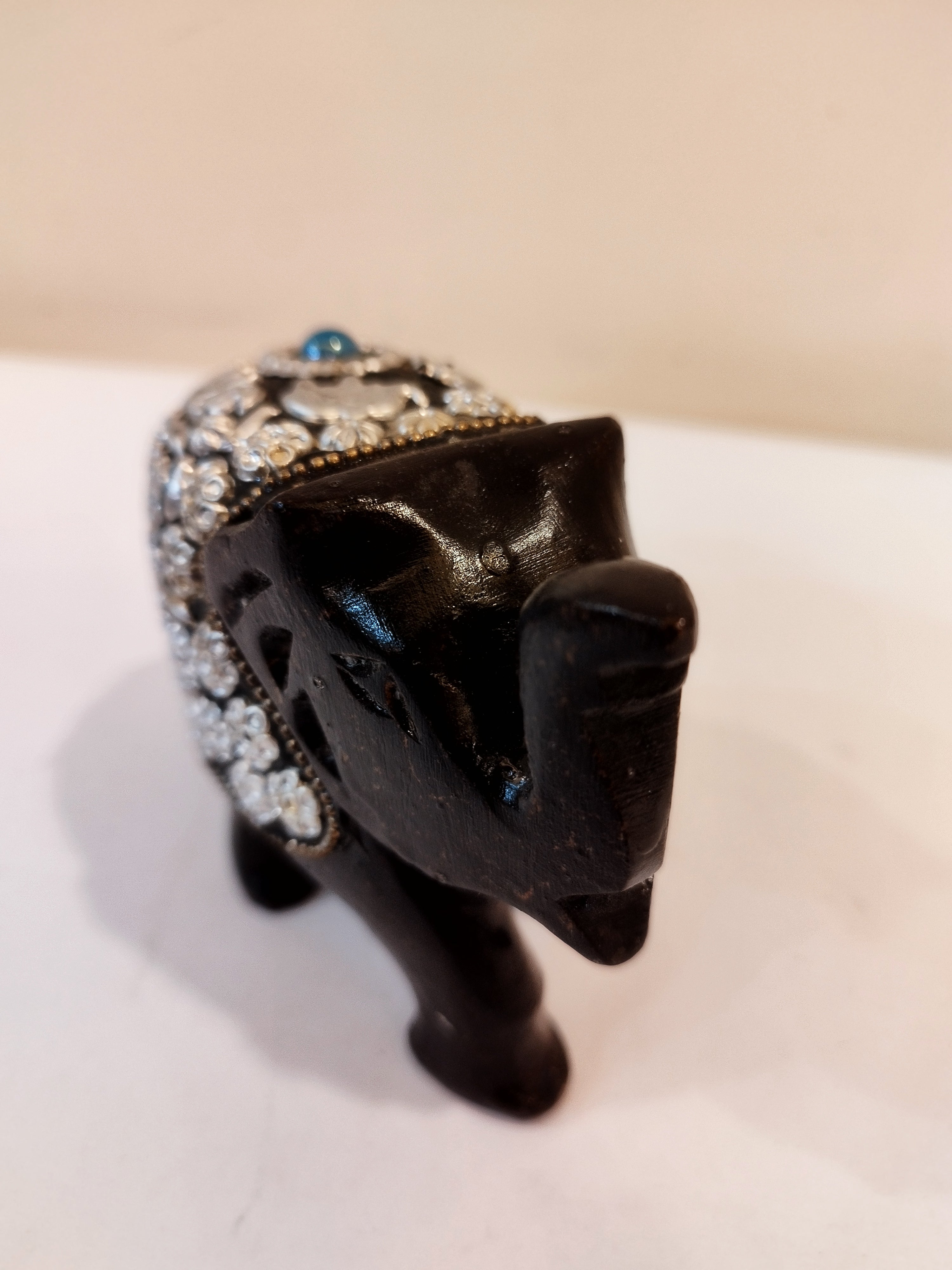 Handcrafted Kadam Wood Black Elephant Statue: Black Antique Decor