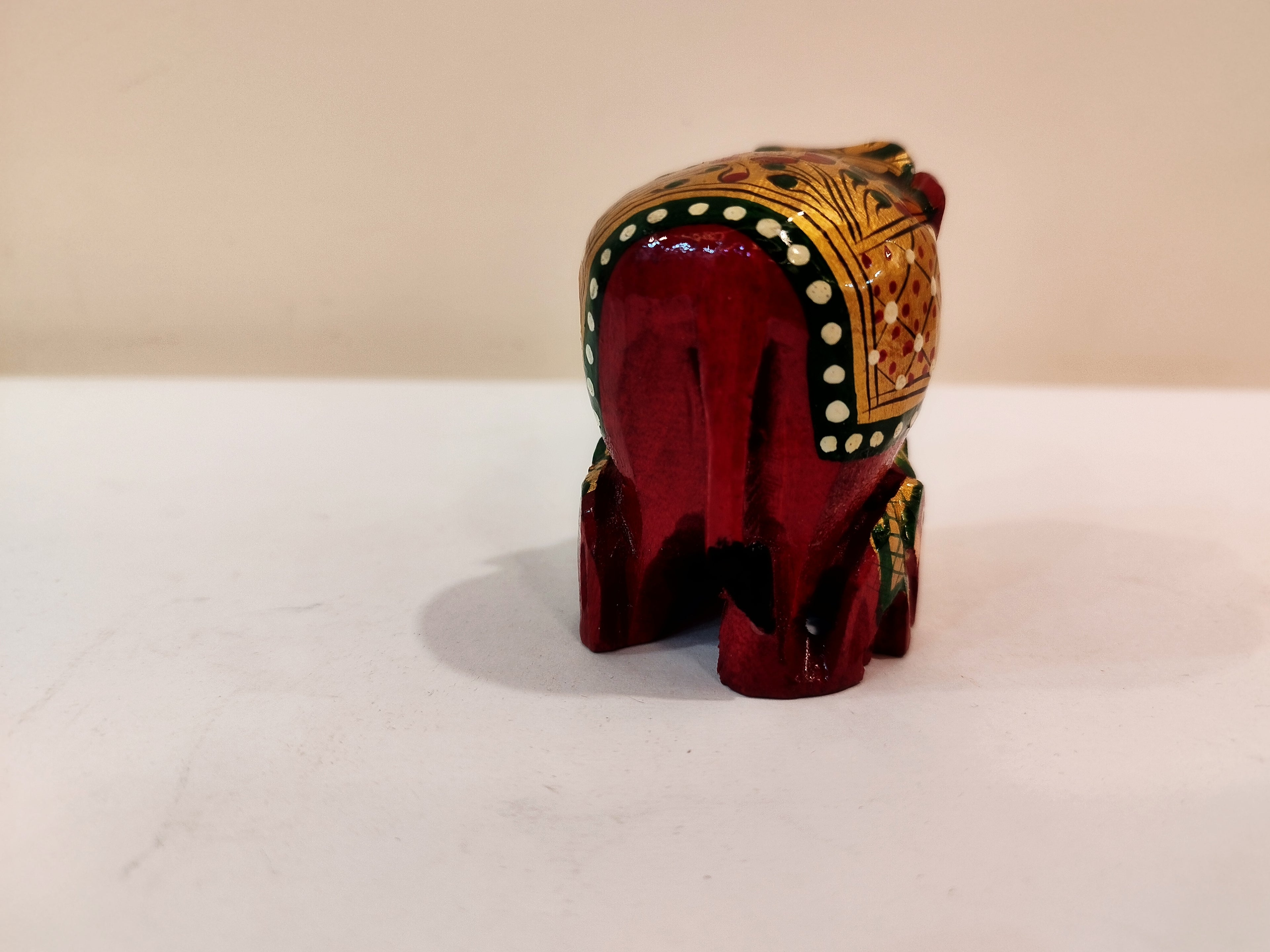 Handcrafted Kadam Wood Elephant Statue: Painted Red with baby -2 inches, Spiritual Decor