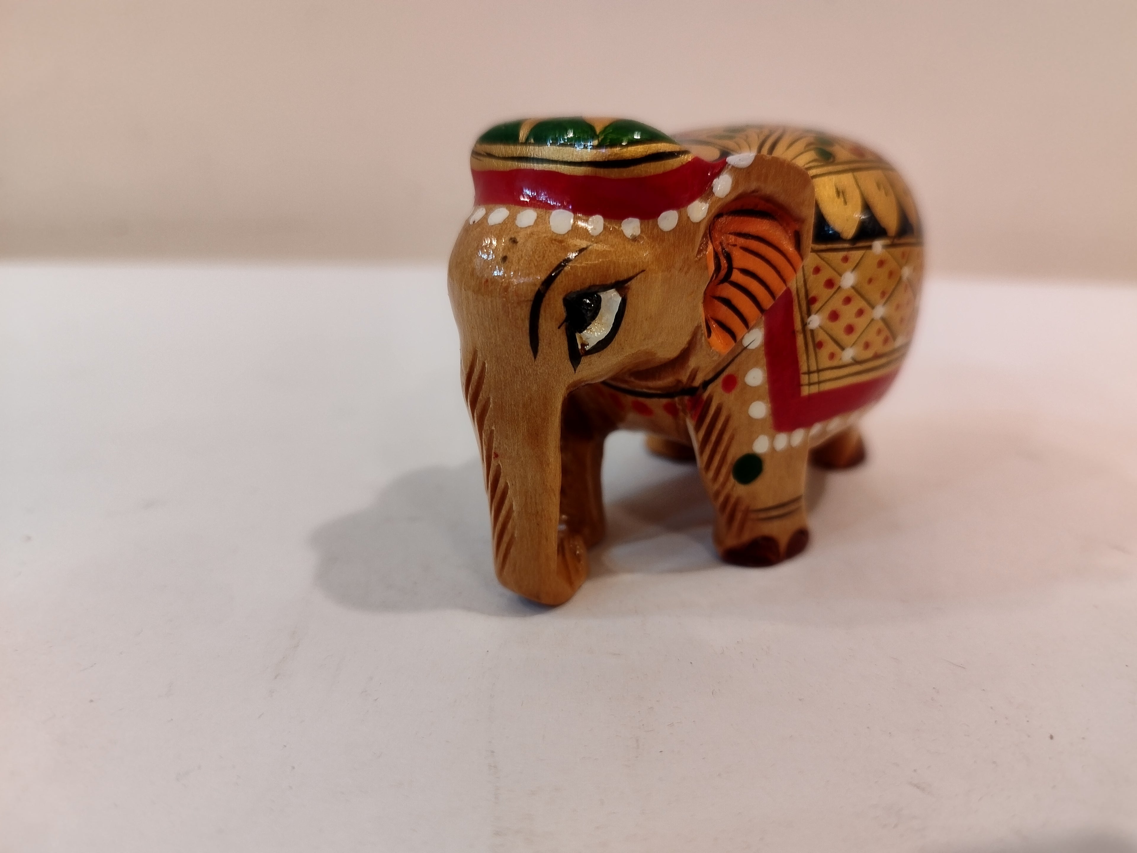 Handcrafted Kadam Wood Elephant Figurine Red painted over Brown Painted Spiritual Decor