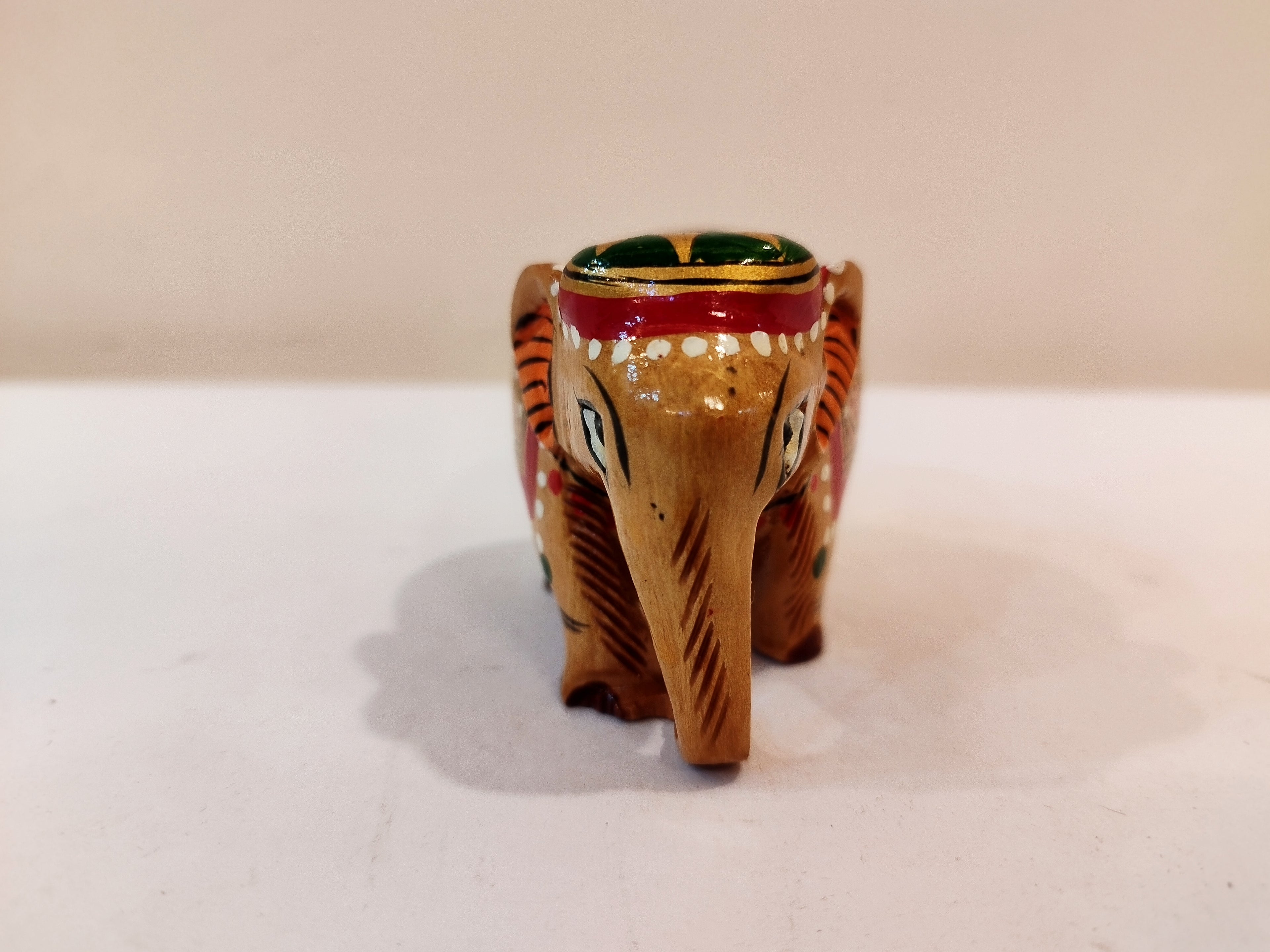 Handcrafted Kadam Wood Elephant Figurine Red painted over Brown Painted Spiritual Decor