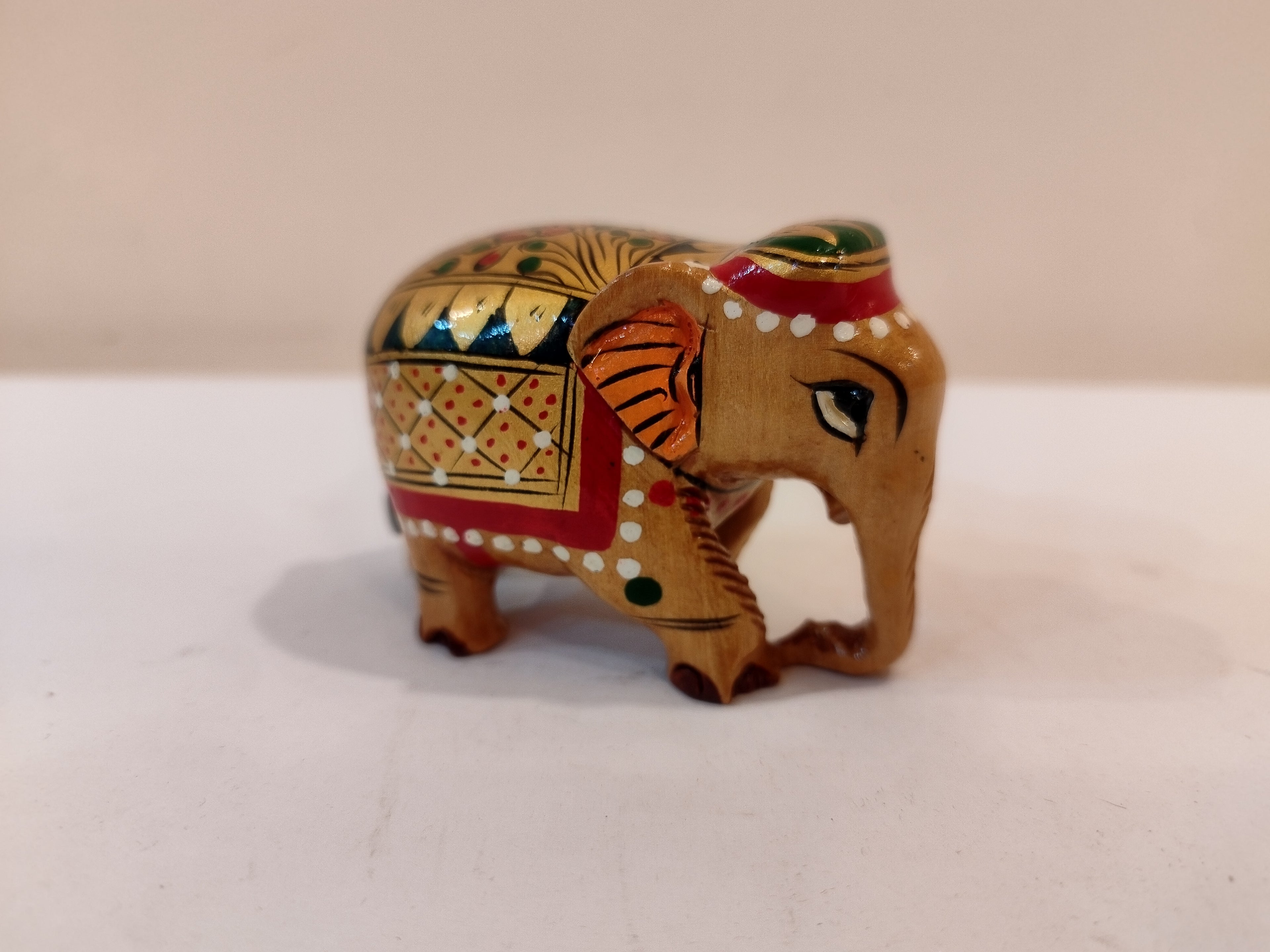 Handcrafted Kadam Wood Elephant Figurine Red painted over Brown Painted Spiritual Decor