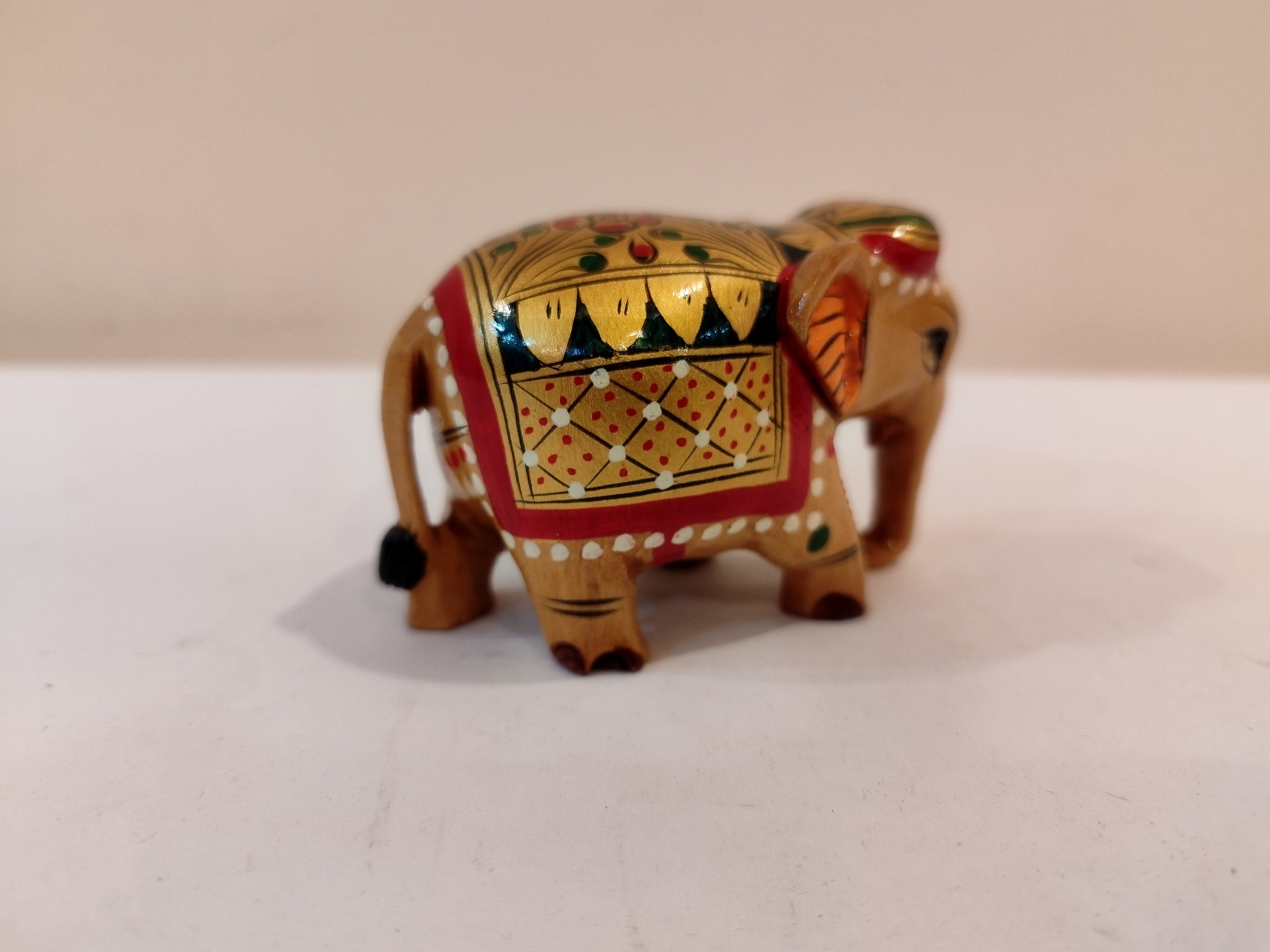 Handcrafted Kadam Wood Elephant Figurine Red painted over Brown Painted Spiritual Decor
