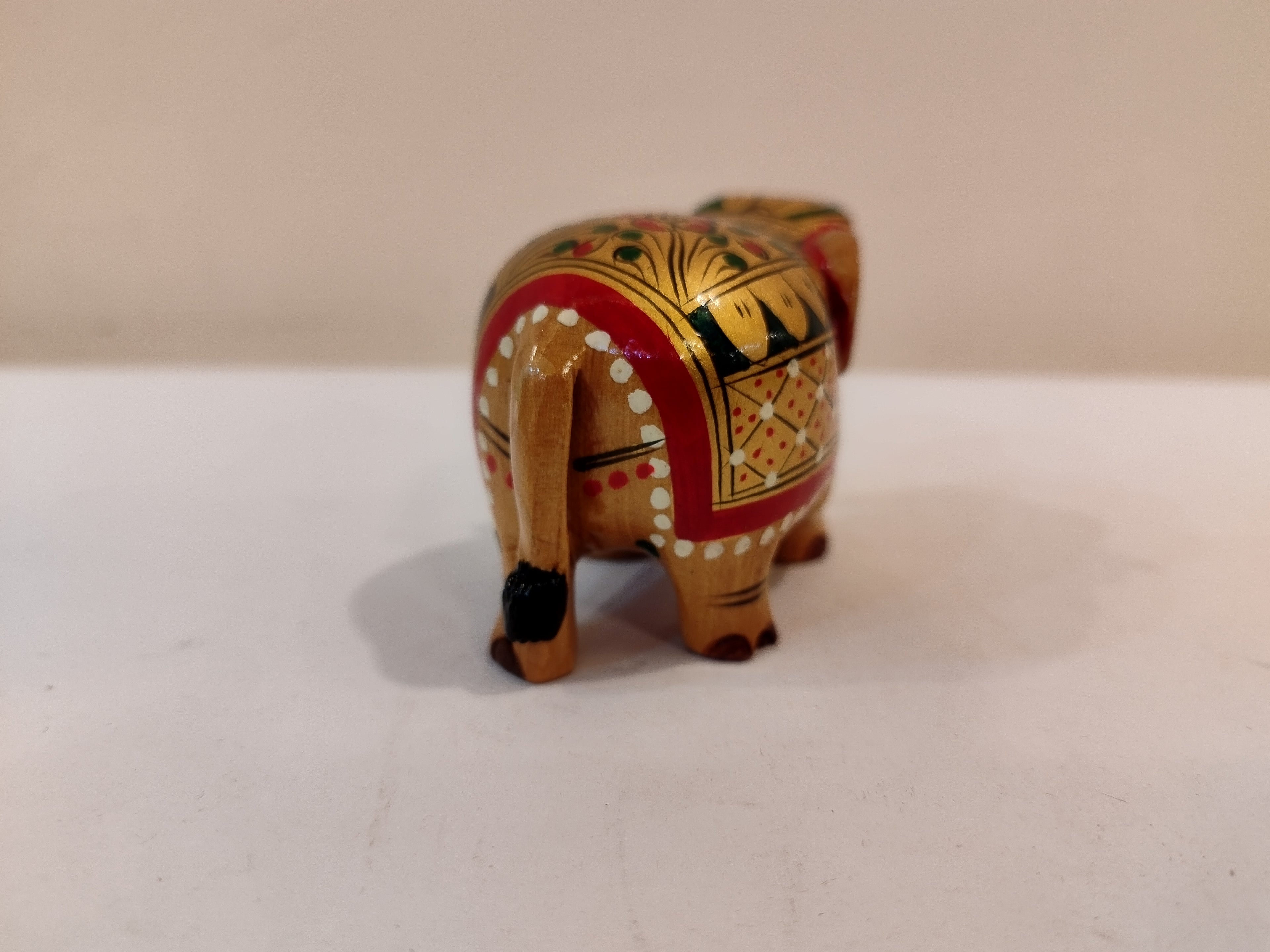 Handcrafted Kadam Wood Elephant Figurine Red painted over Brown Painted Spiritual Decor
