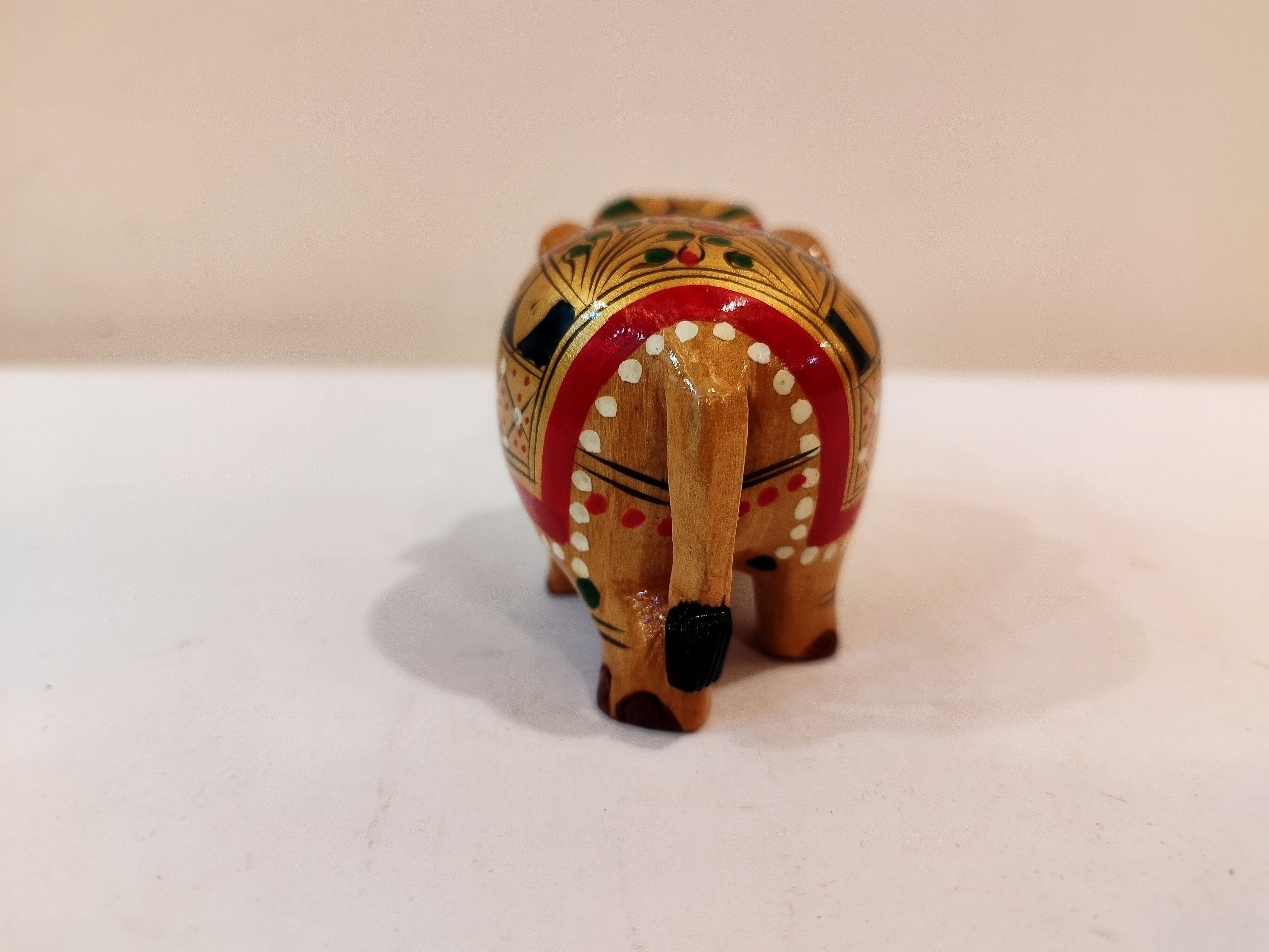 Handcrafted Kadam Wood Elephant Figurine Red painted over Brown Painted Spiritual Decor