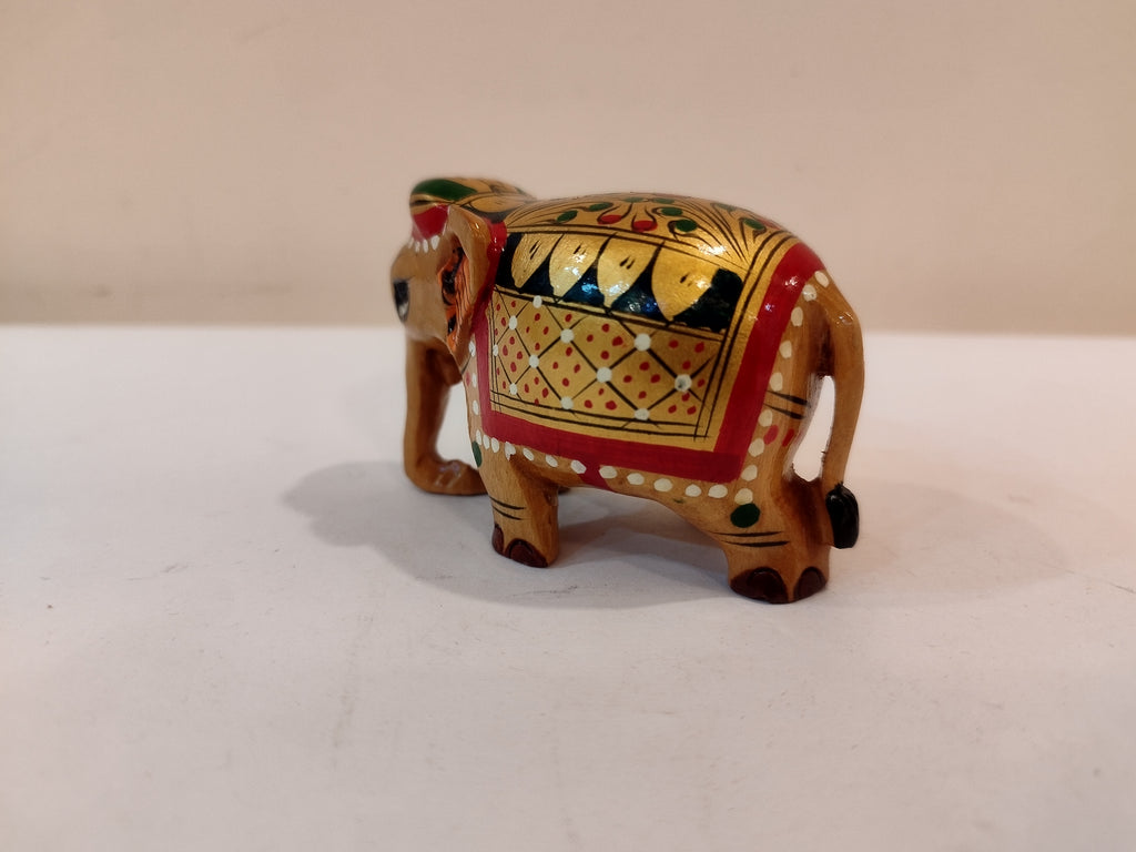 Handcrafted Kadam Wood Elephant Figurine Red painted over Brown Painted Spiritual Decor