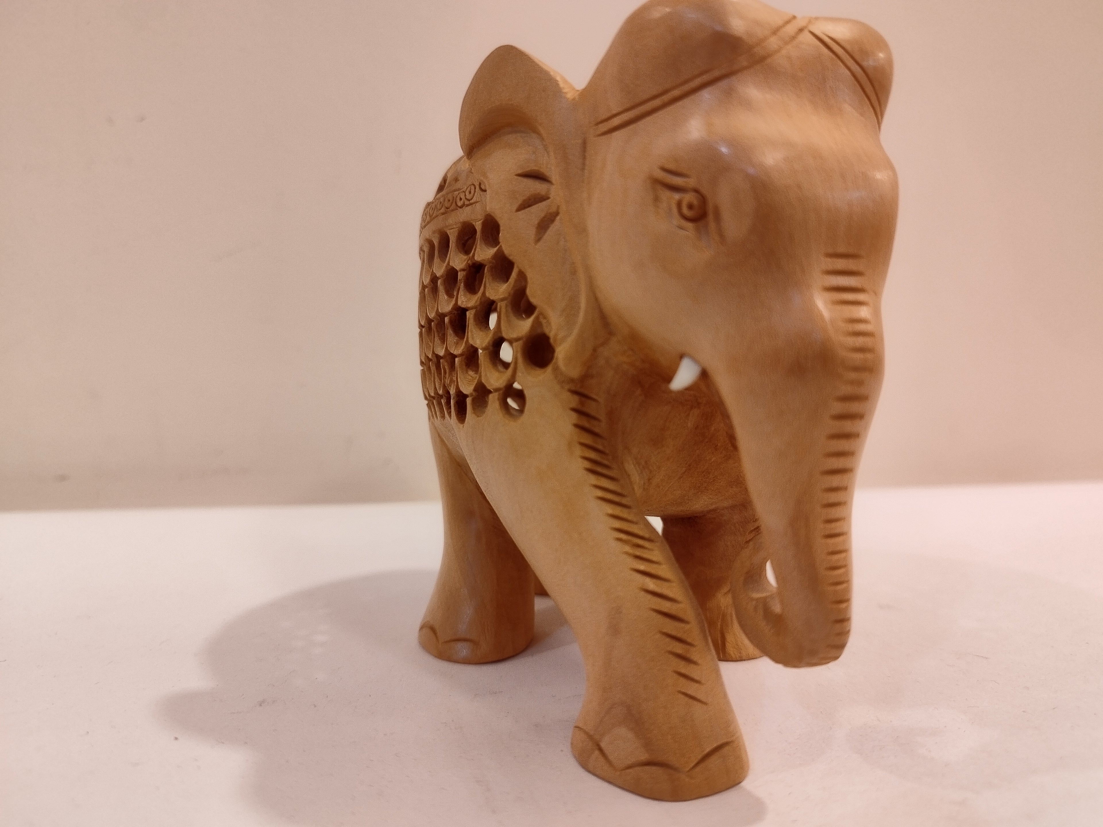 Mother and Baby in a Hand-Carved Kadam Wood Elephant Sculpture with Onyx Inlay