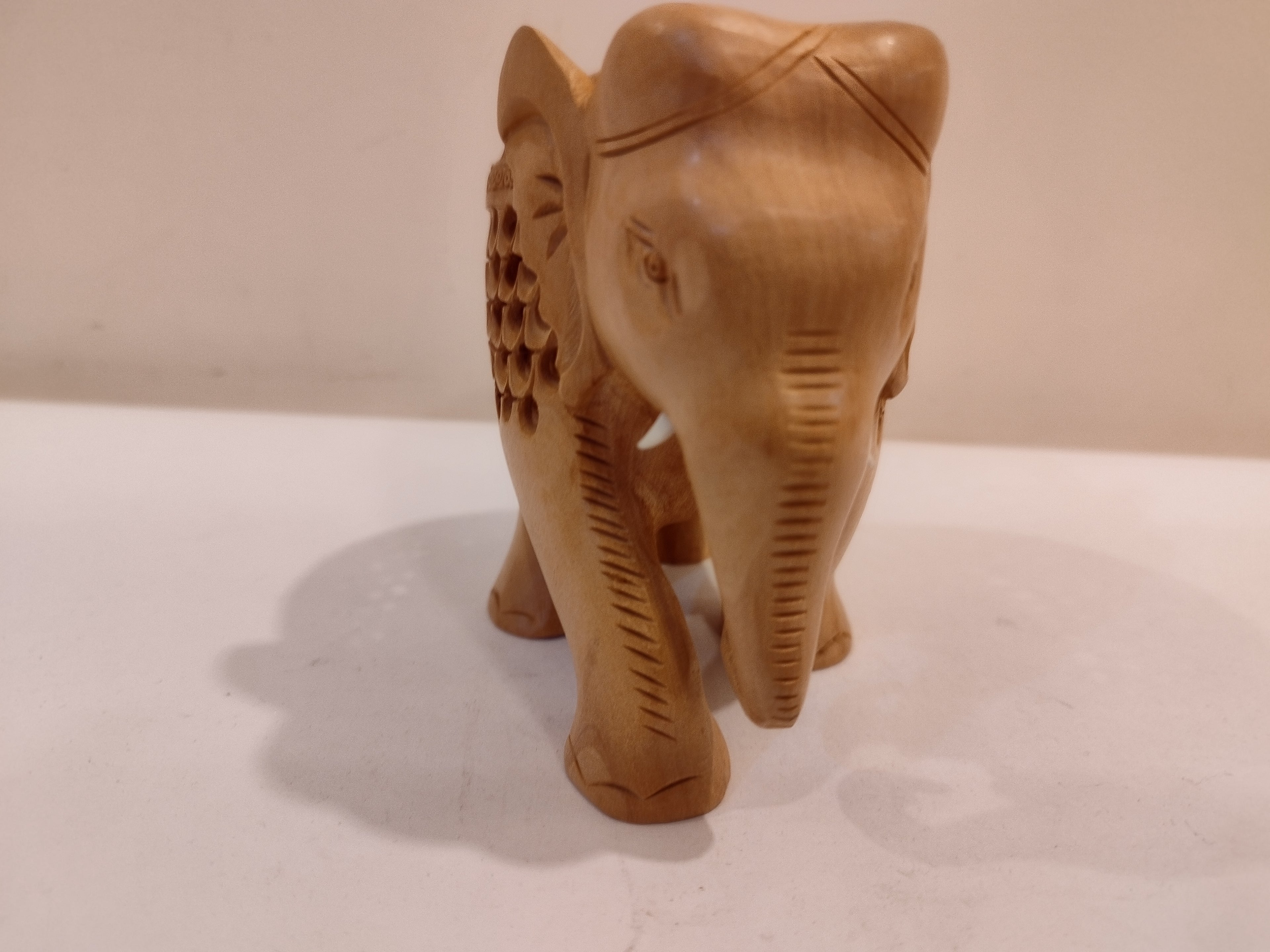 Mother and Baby in a Hand-Carved Kadam Wood Elephant Sculpture with Onyx Inlay