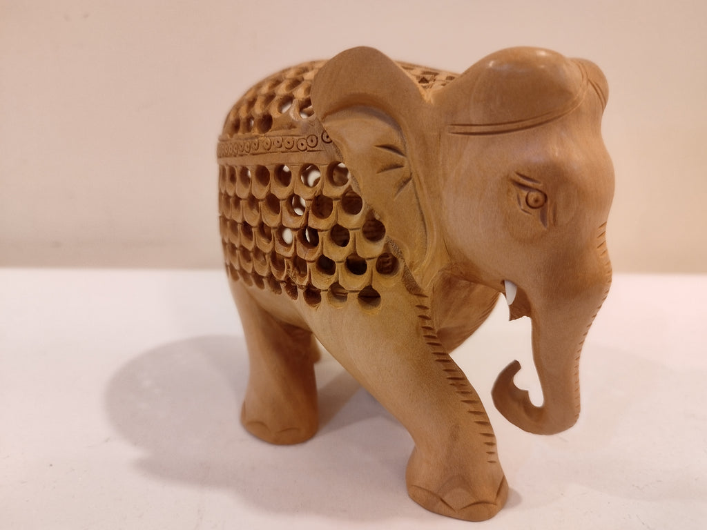 Hand Carved Kadam Wood Elephant Sculpture: Mother and Baby Onyx Inlay Spiritual Decor