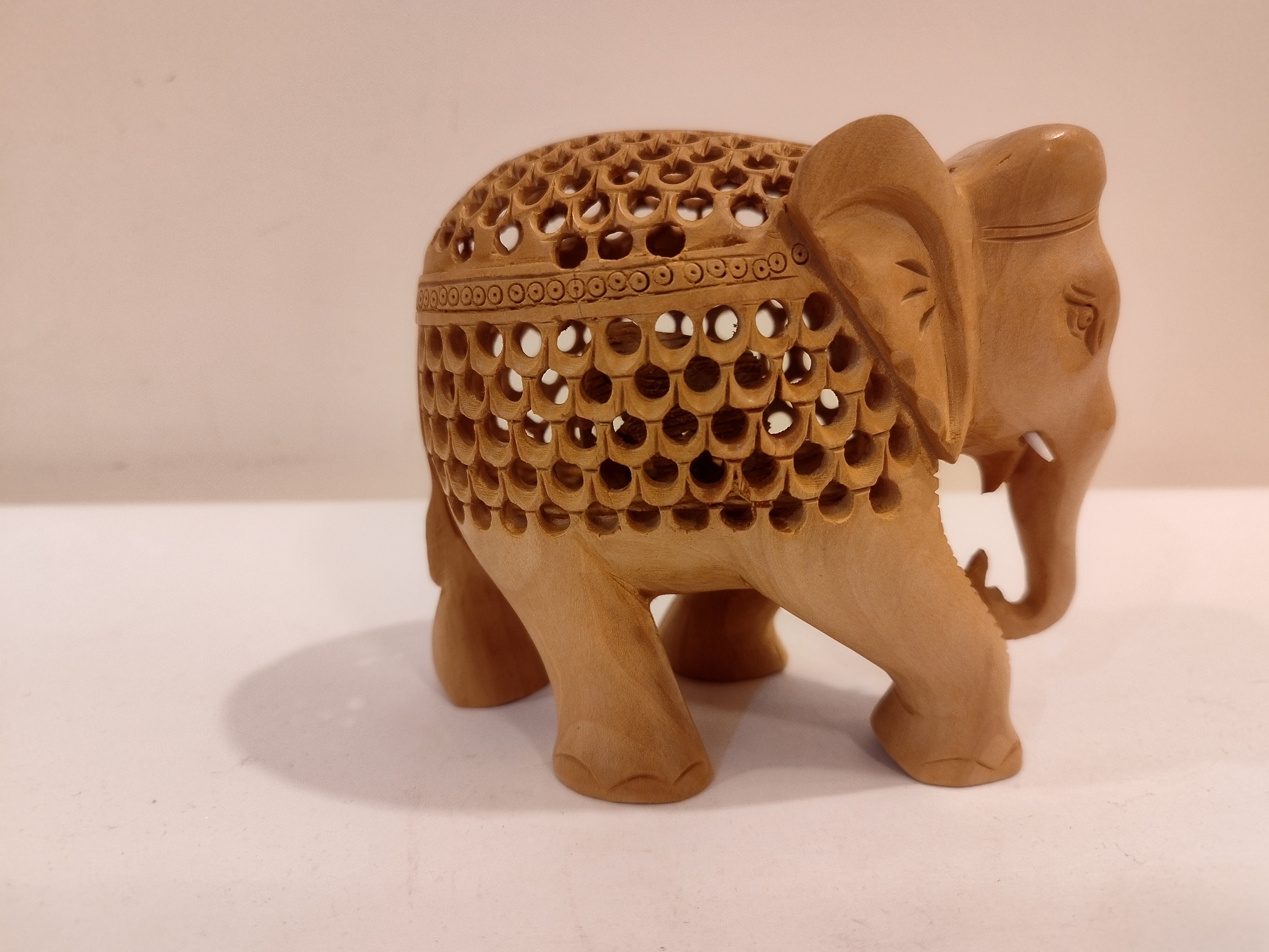Mother and Baby in a Hand-Carved Kadam Wood Elephant Sculpture with Onyx Inlay