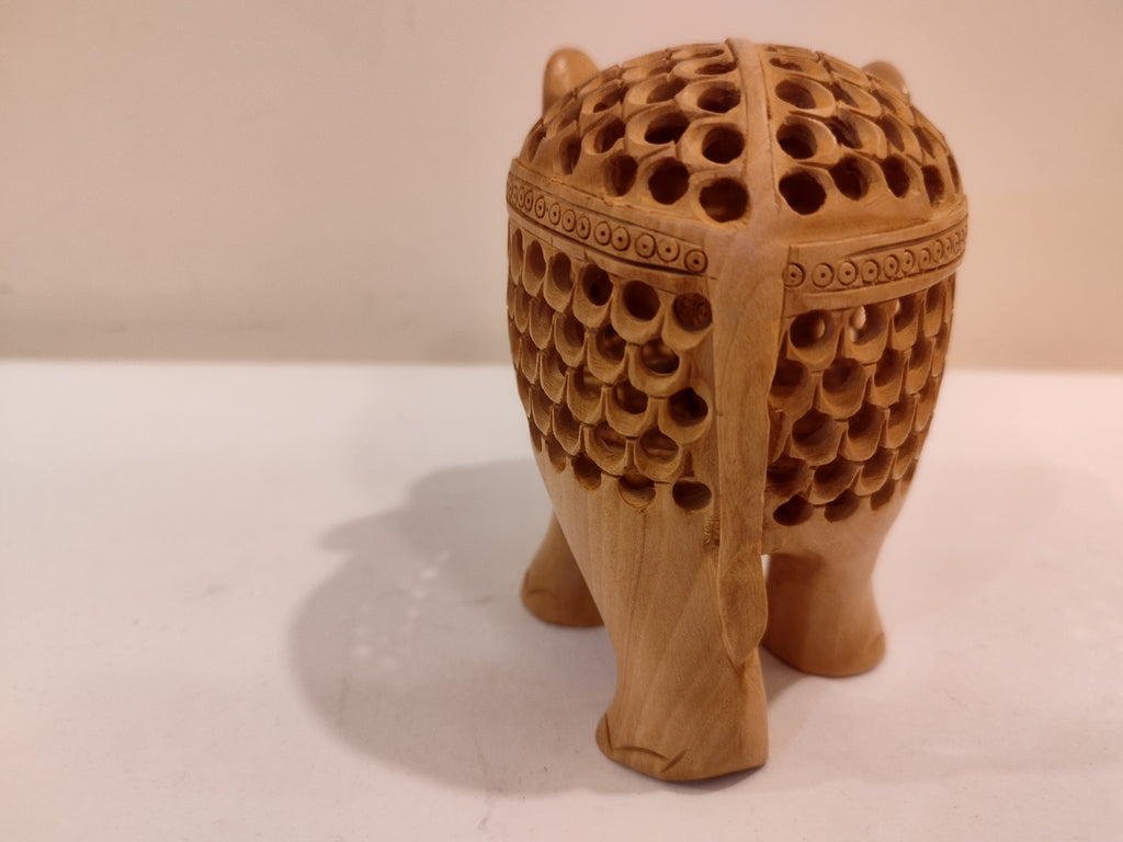Mother and Baby in a Hand-Carved Kadam Wood Elephant Sculpture with Onyx Inlay