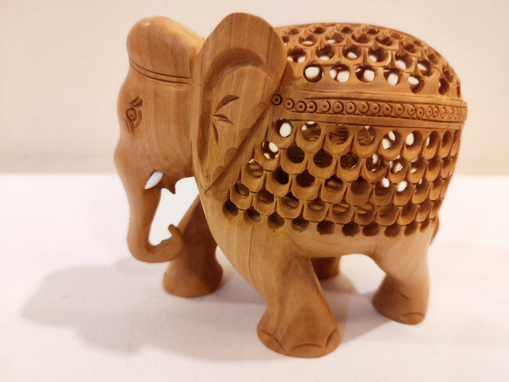Hand Carved Kadam Wood Elephant Sculpture: Mother and Baby Onyx Inlay Spiritual Decor
