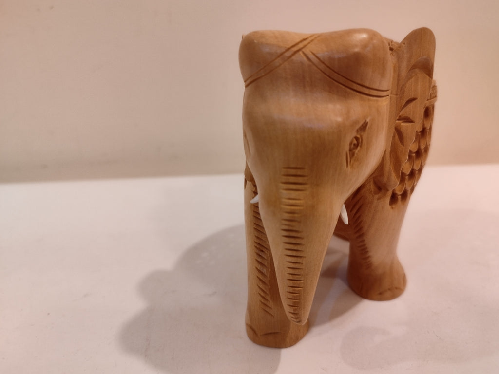 Hand Carved Kadam Wood Elephant Sculpture: Mother and Baby Onyx Inlay Spiritual Decor
