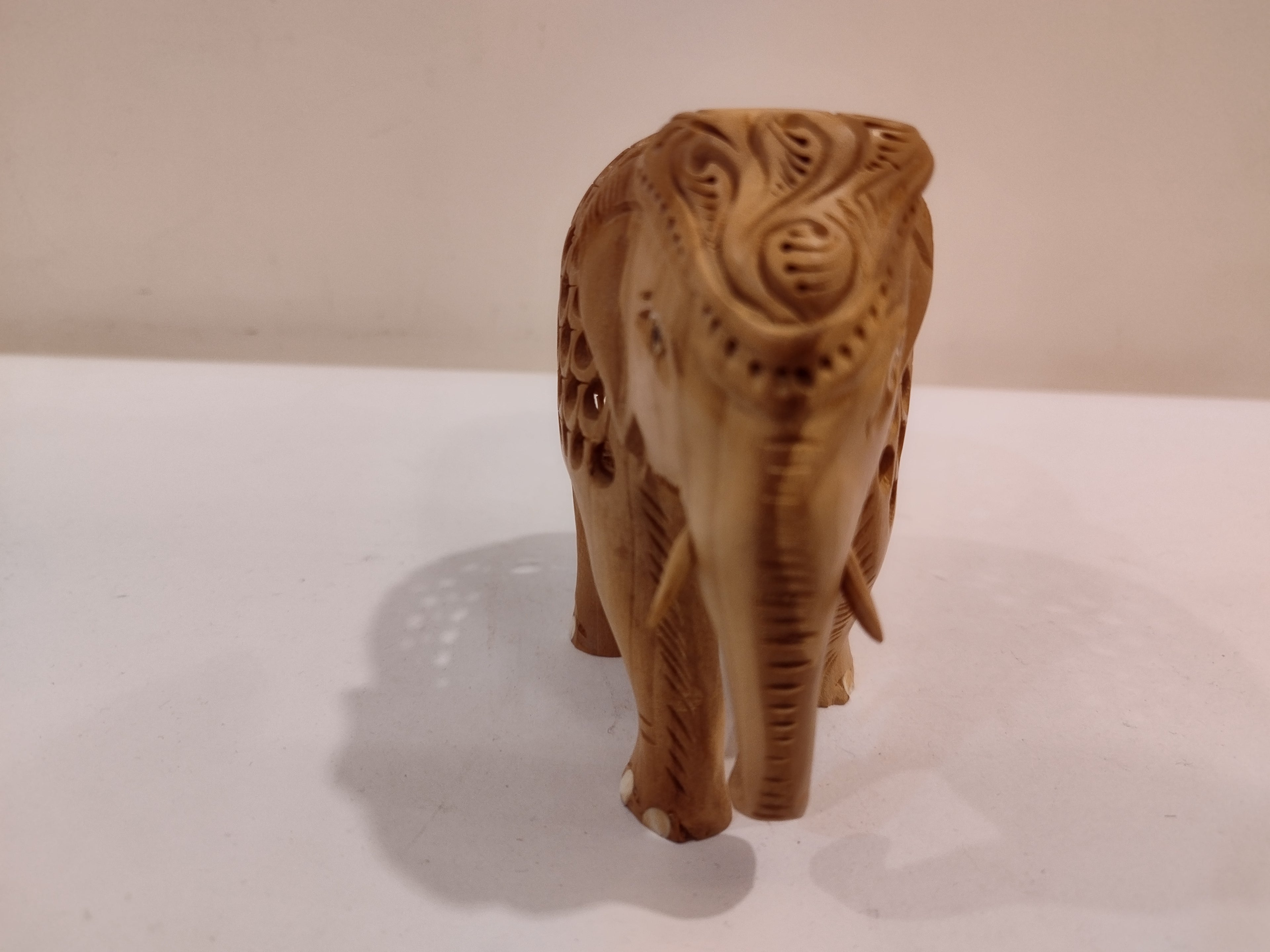 Hand Carved Kadam Wood Elephant Statue: Onyx Inlay- 4 Inches Spiritual Decor