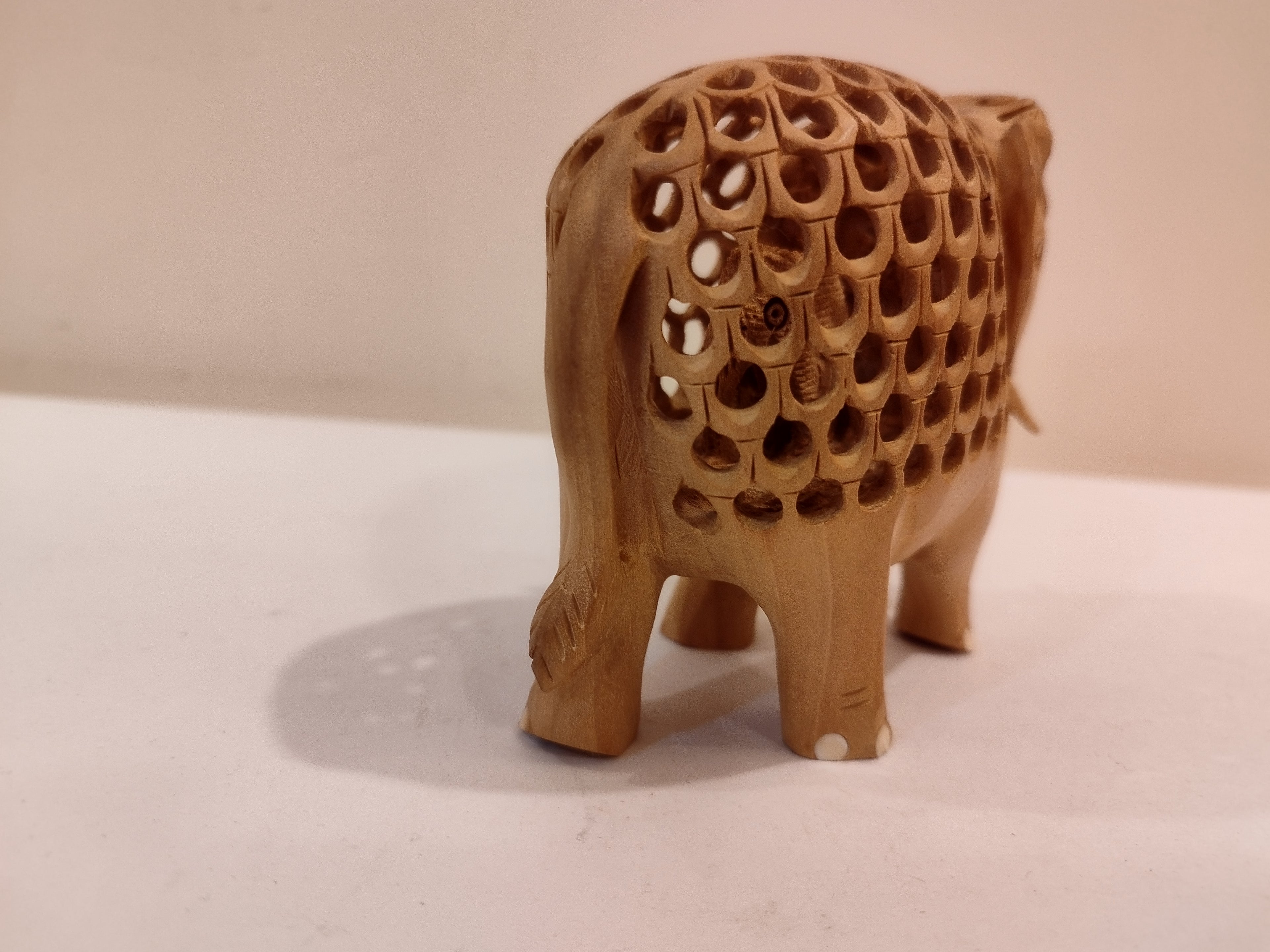 Hand Carved Kadam Wood Elephant Statue: Onyx Inlay- 4 Inches Spiritual Decor